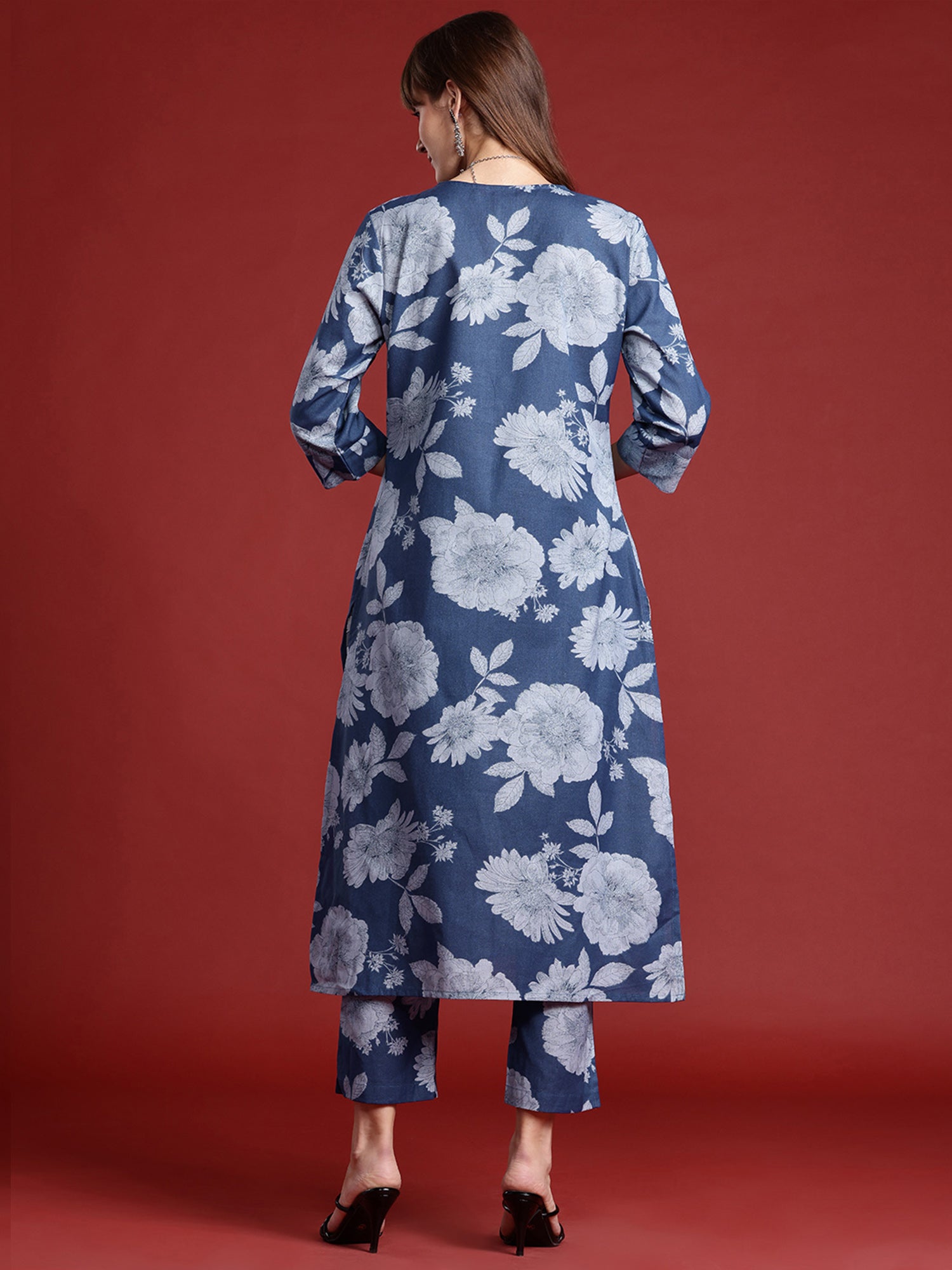 Blue Printed A-Line Kurta Trousers set