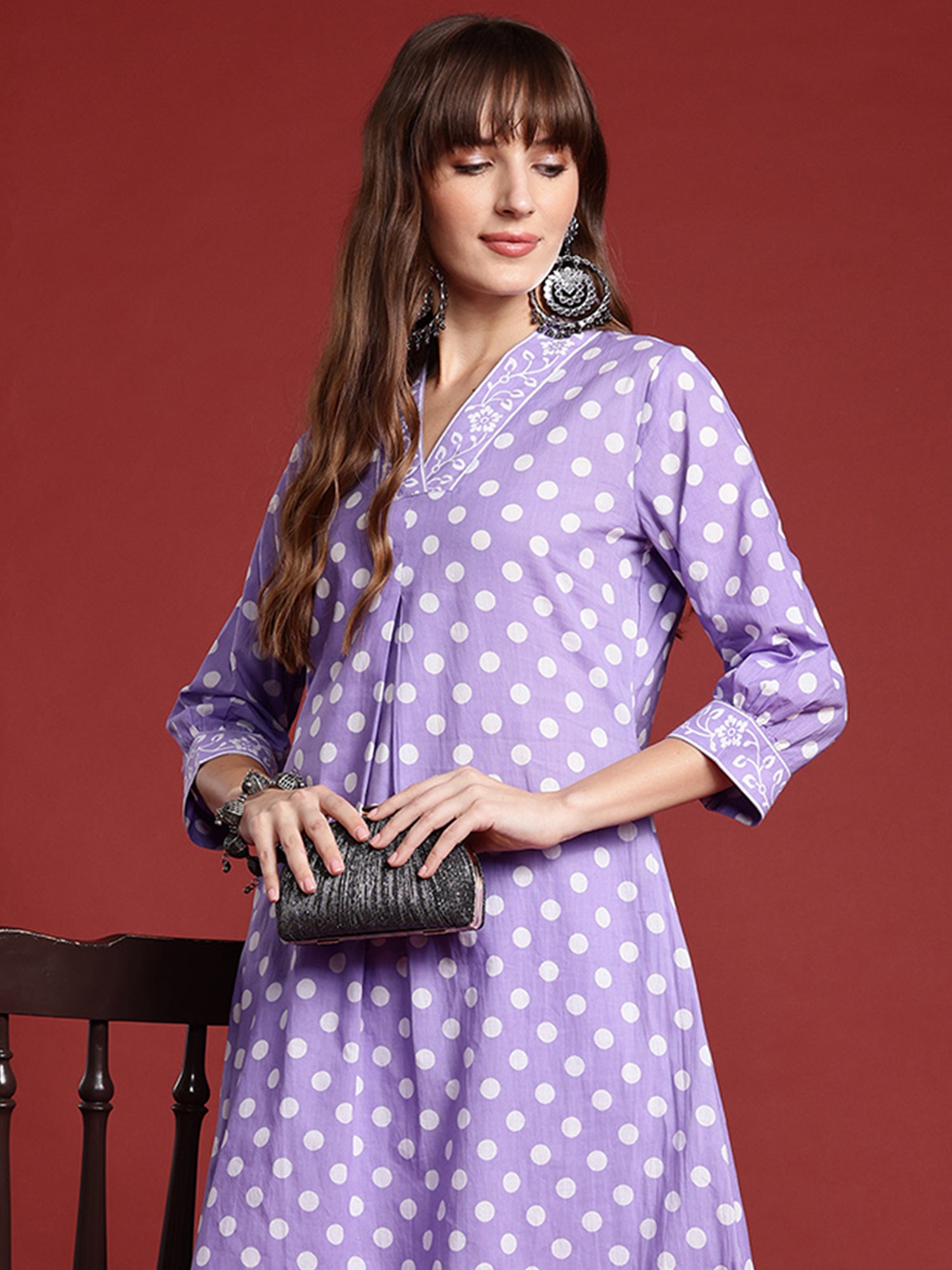 Lavender Printed A-Line Kurta Trousers  set