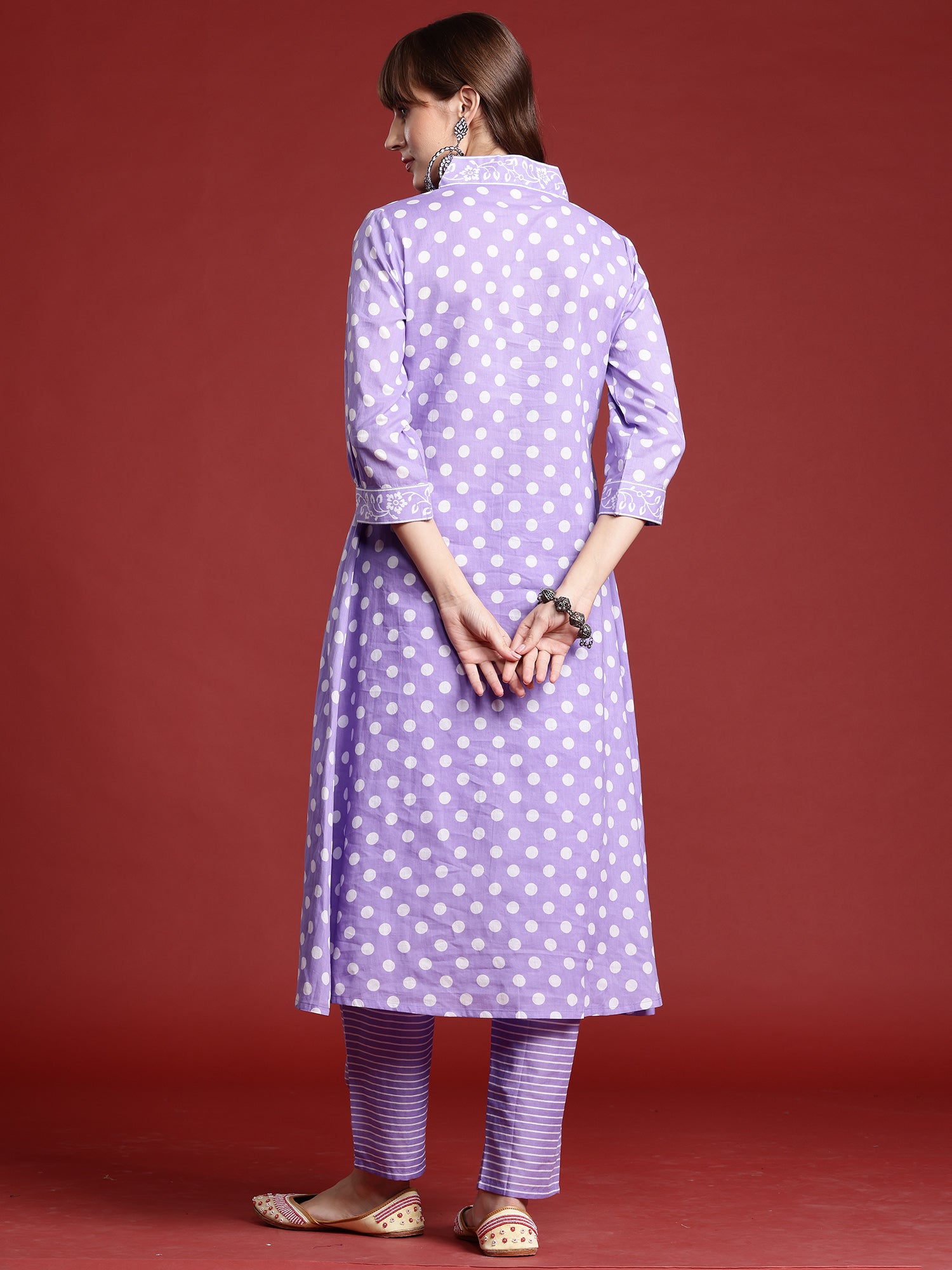 Lavender Printed A-Line Kurta Trousers  set