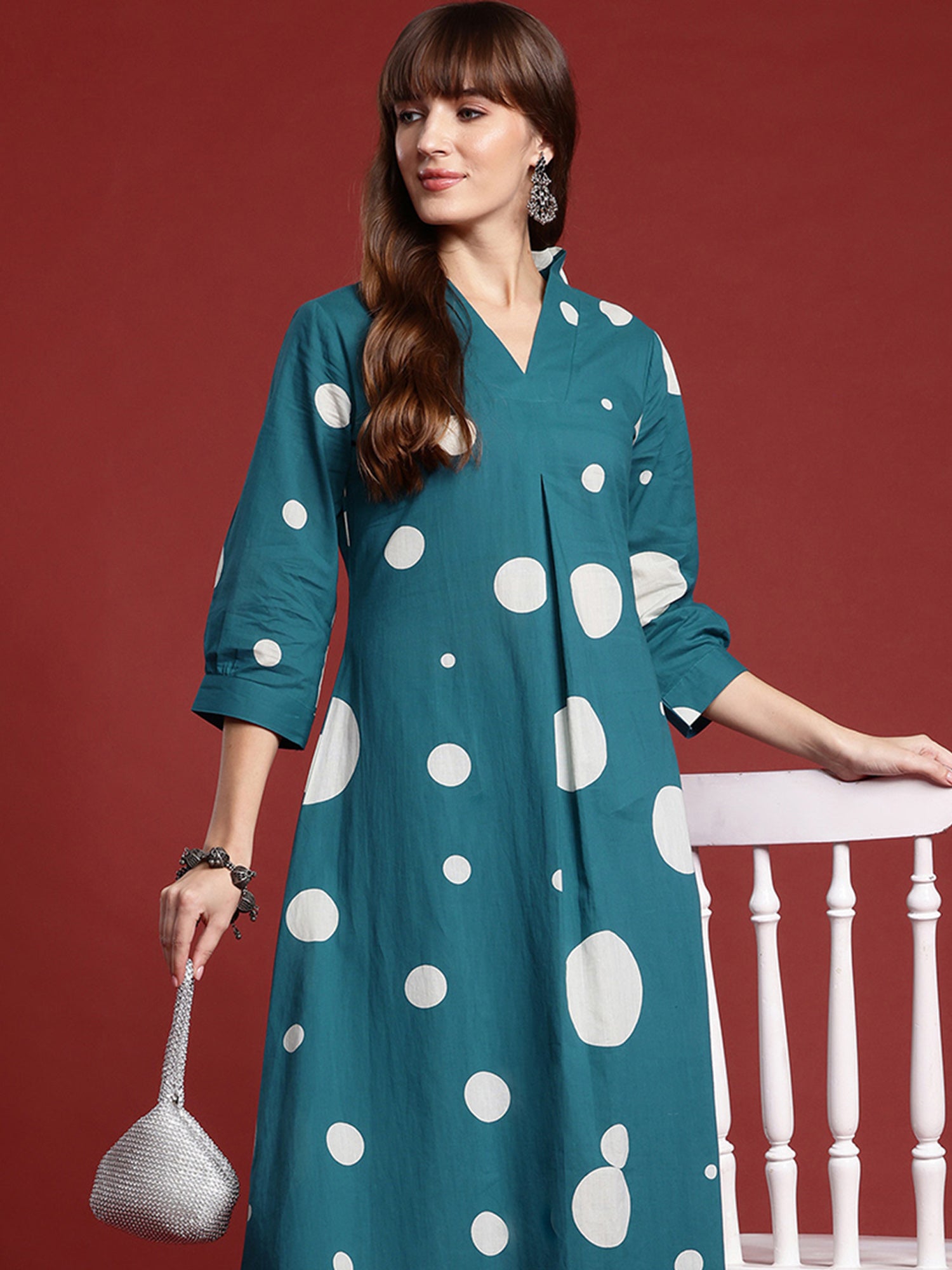 Teal Printed A-Line Kurta Trousers set