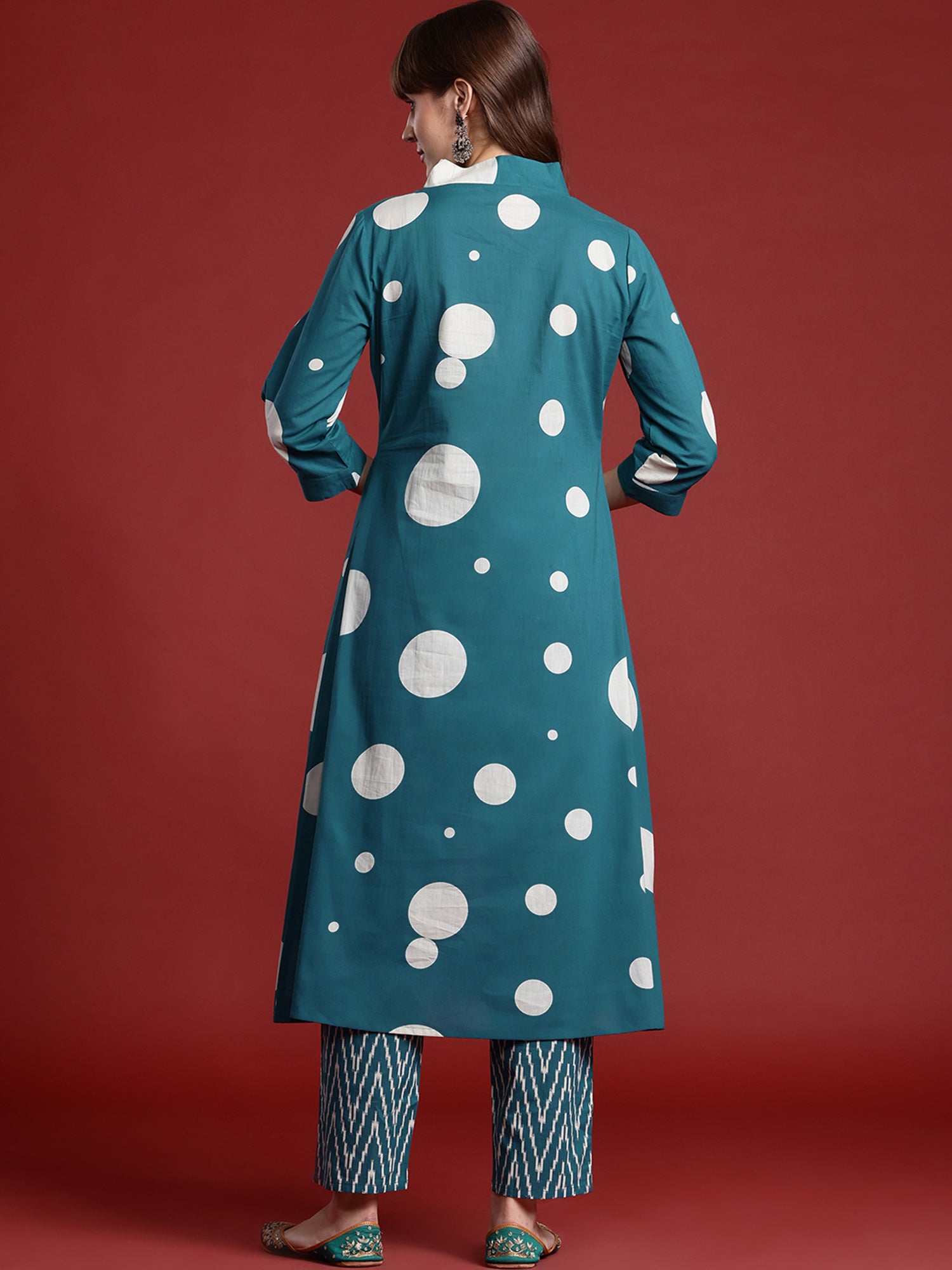 Teal Printed A-Line Kurta Trousers set