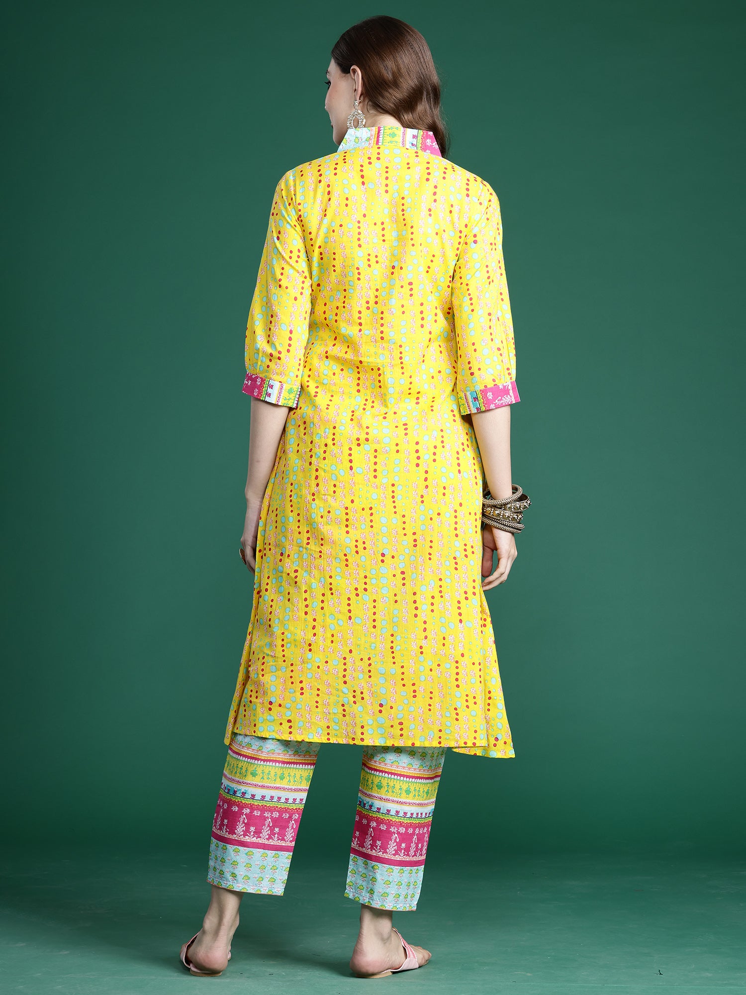 Yellow Printed A-Line Kurta Trousers  set