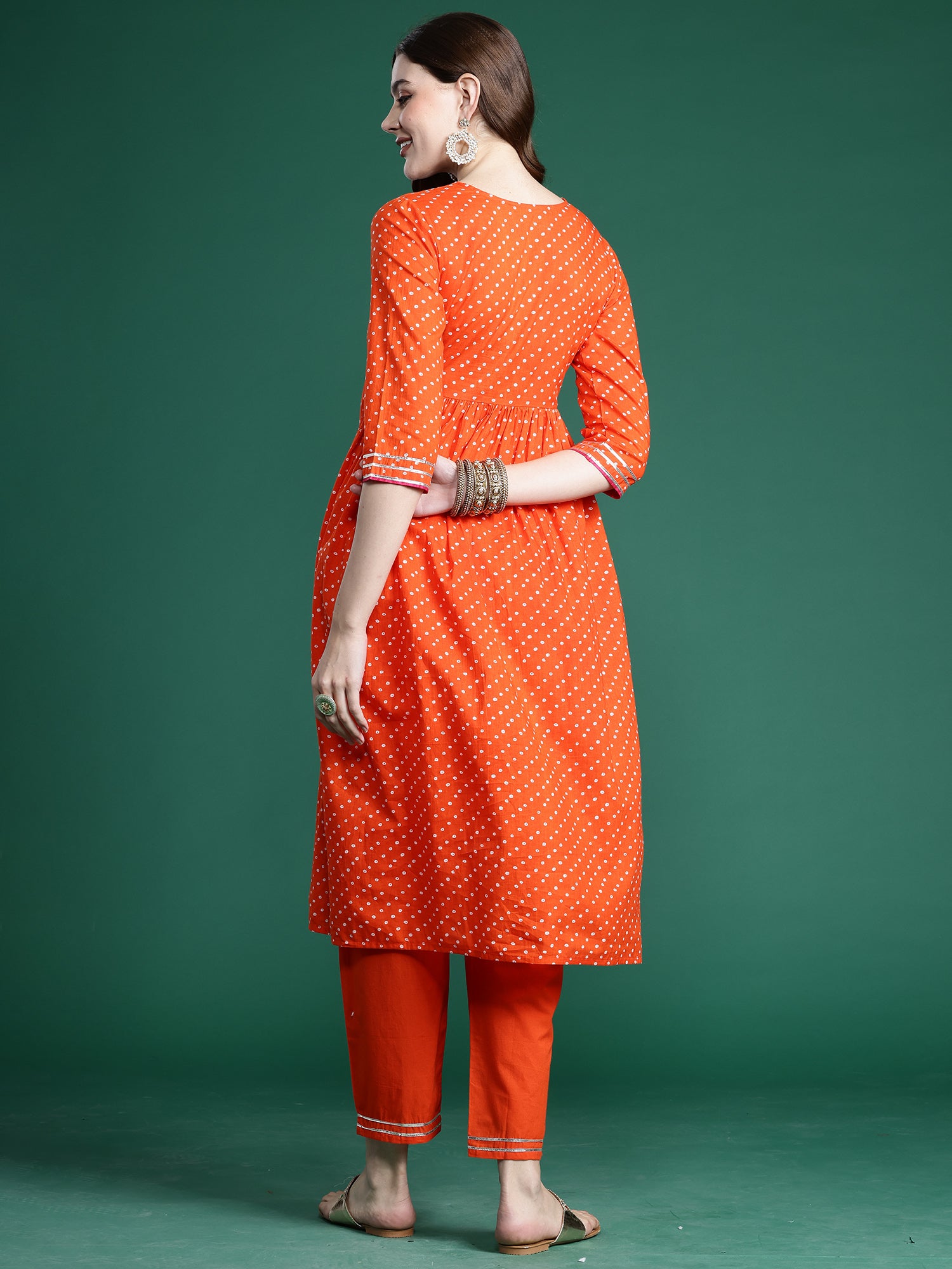 Orange Embroidered A-Line Kurta Trousers set