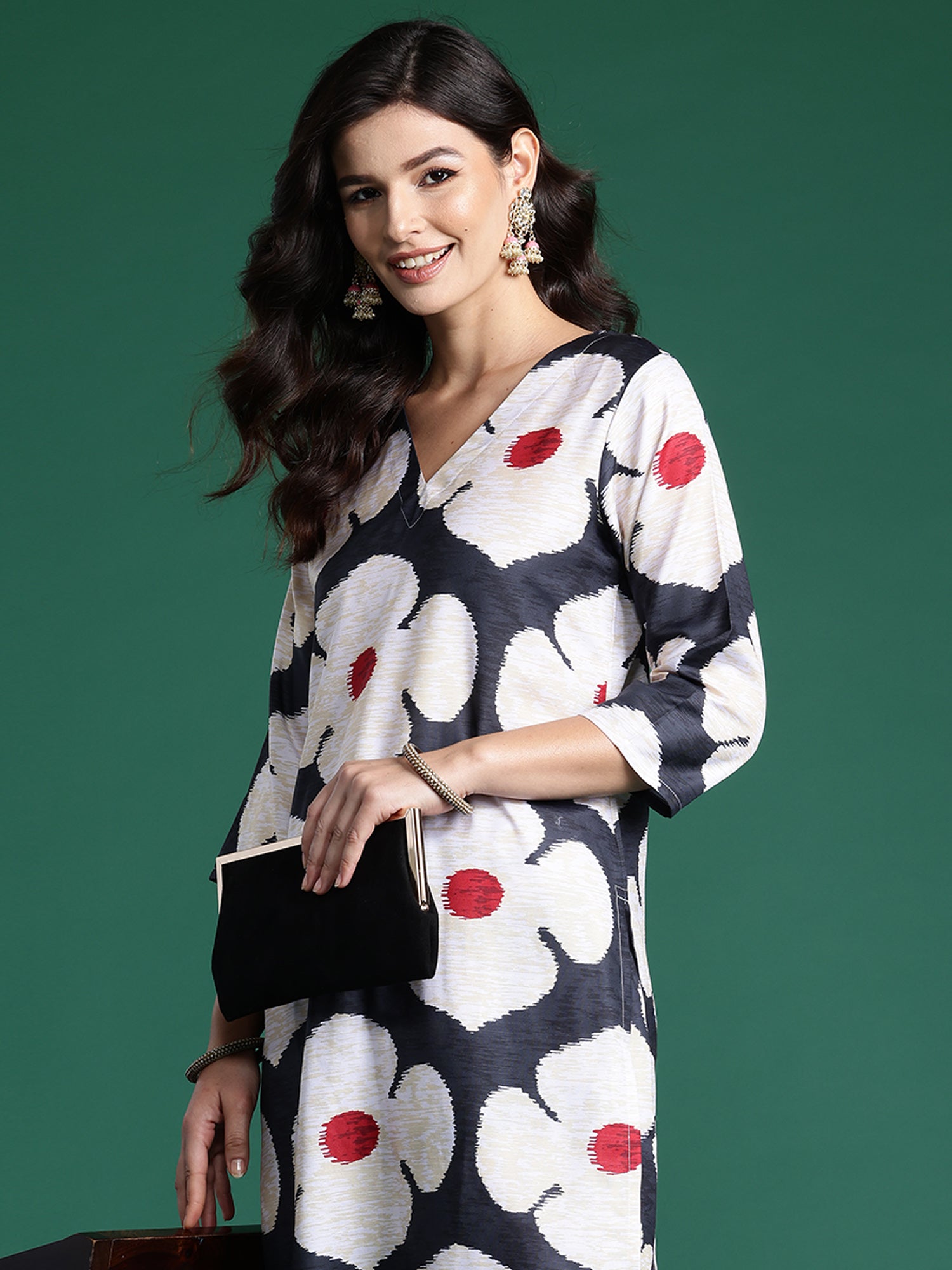 Black Printed Straight Kurta Trousers  Set