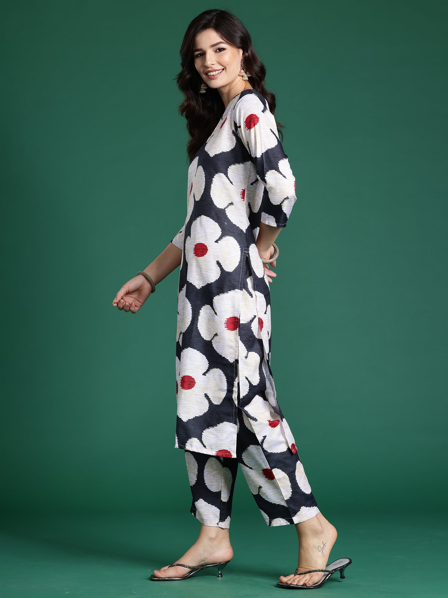 Black Printed Straight Kurta Trousers  Set