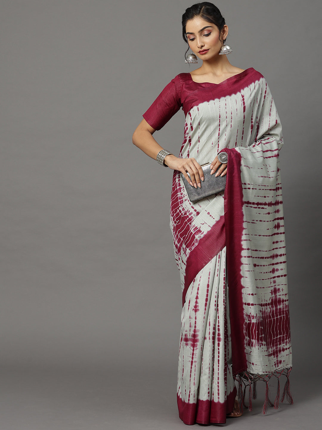 Bhagalpuri Silk Grey Printed Designer Saree With Blouse