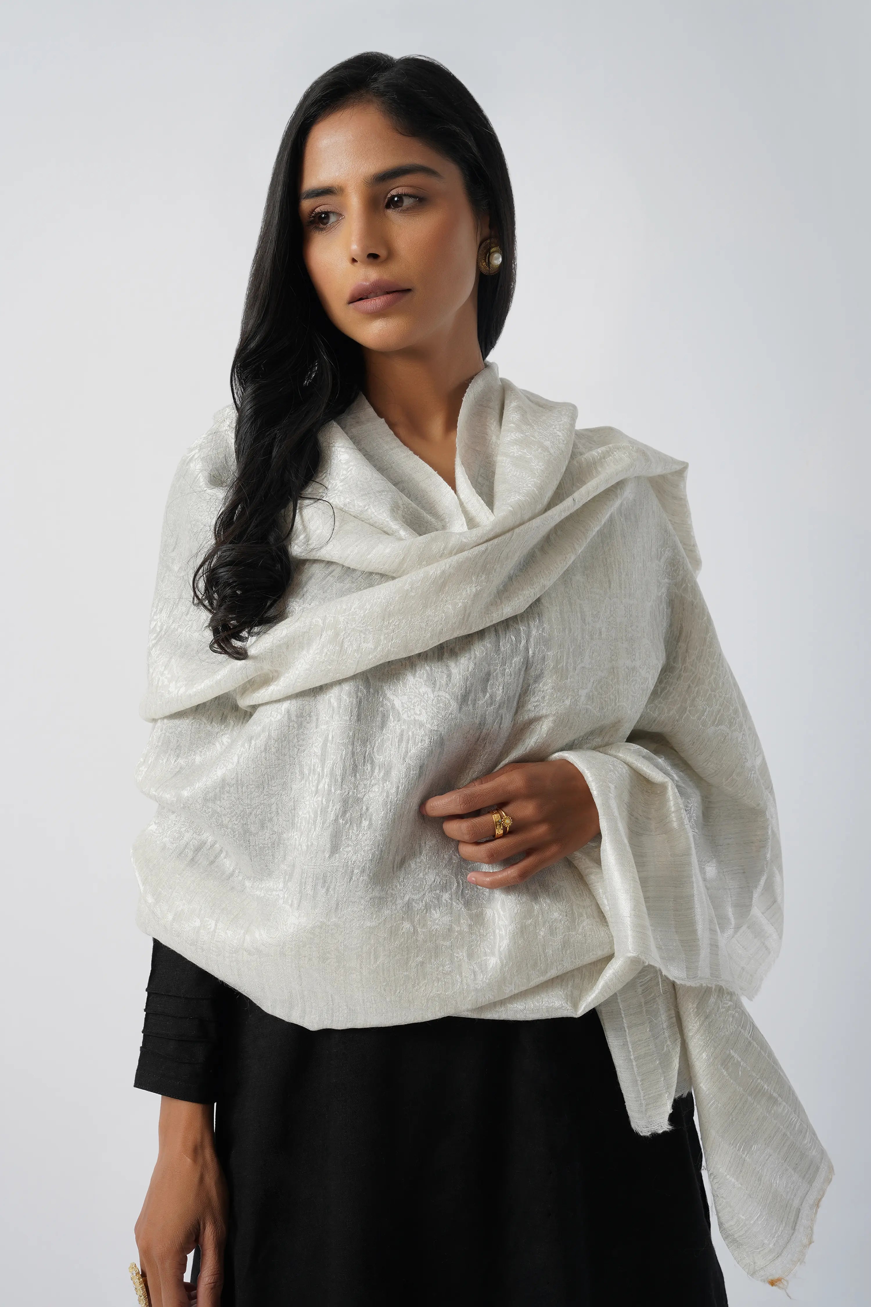 Rabiya Superfine Wool Kani White Shawl