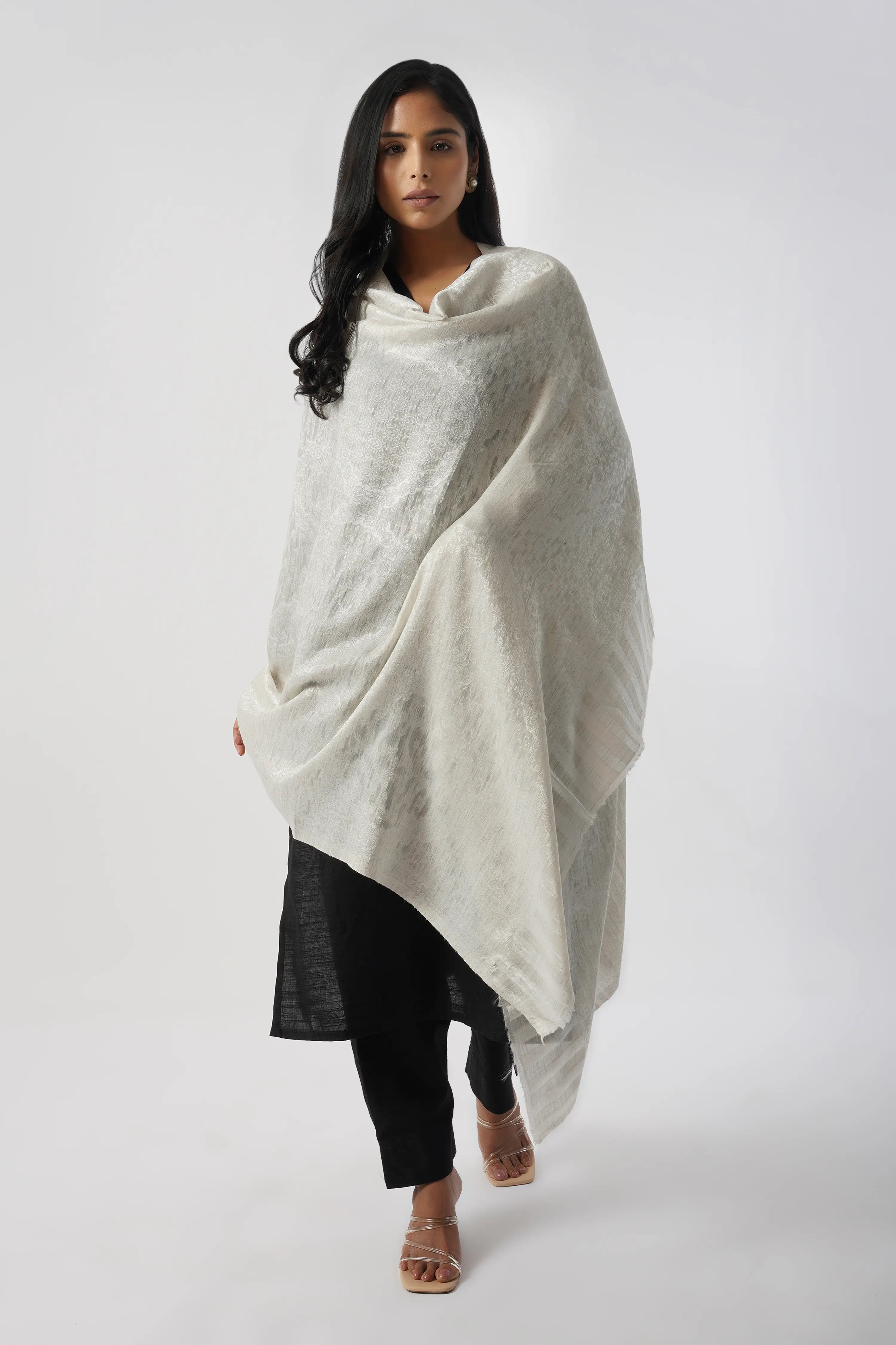 Rabiya Superfine Wool Kani White Shawl