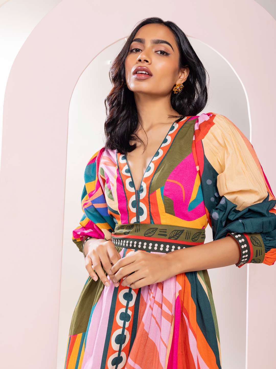 Pinko Printed V neck Dress