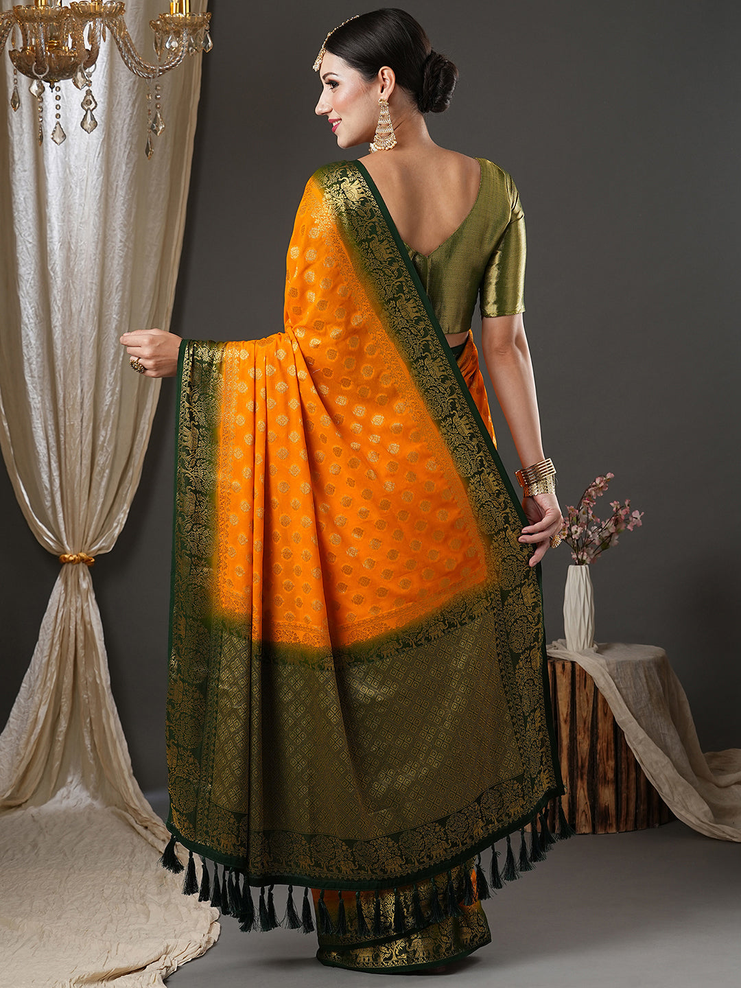 Georgette Yellow Woven Design Designer Saree With Blouse