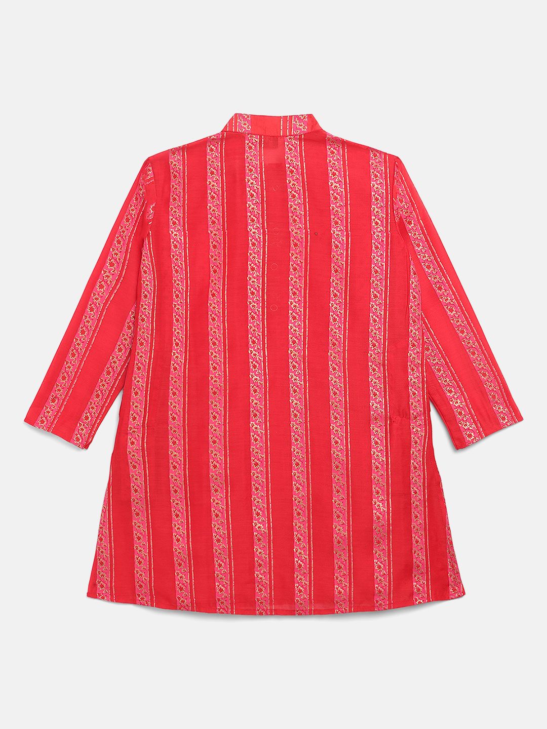 Boys Red Chanderi Khari Print Kids Kurta Churidar Set