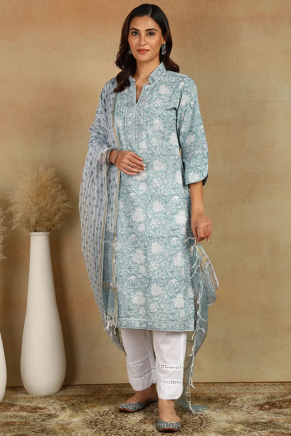 Grey/White Kota Doria Dupatta