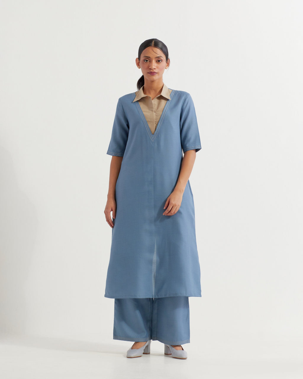 Blue Collared Co-ord Set (Set of 2)- IC