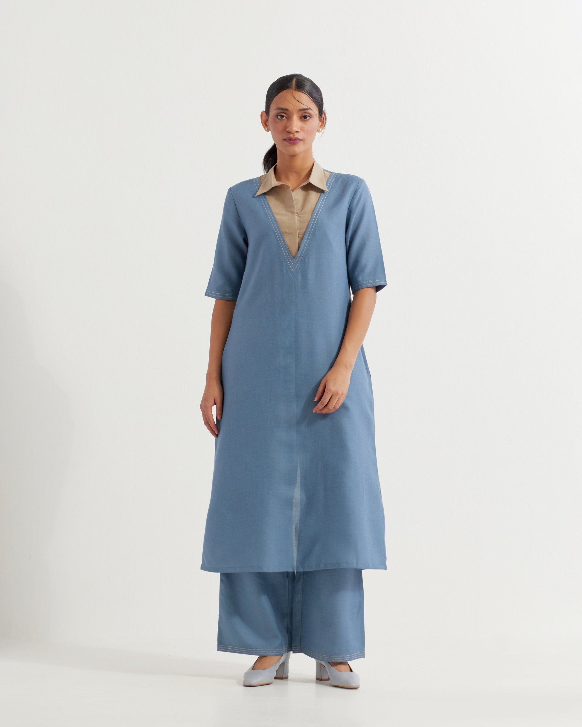 Blue Collared Co-ord Set (Set of 2)- IC
