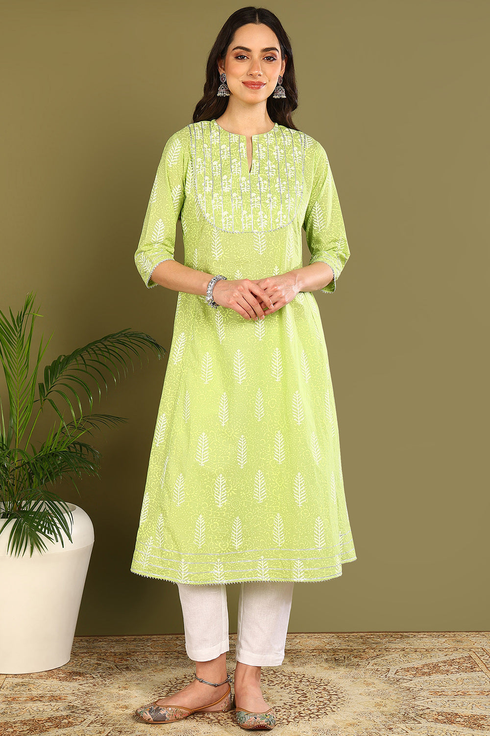 Florescent Green 'A' Line Kurta