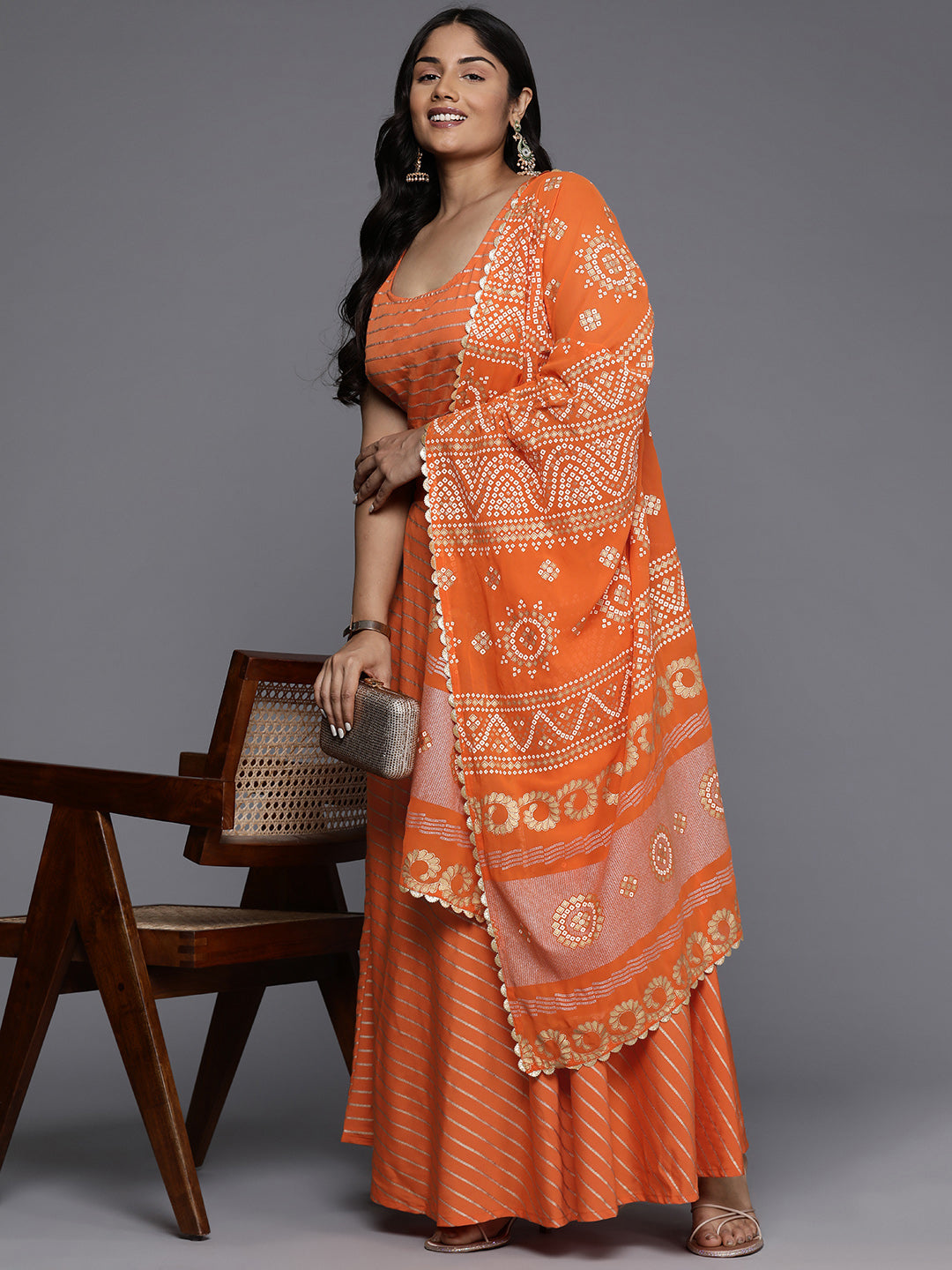 Plus Size Striped Ready to Wear Lehenga & Blouse With Dupatta