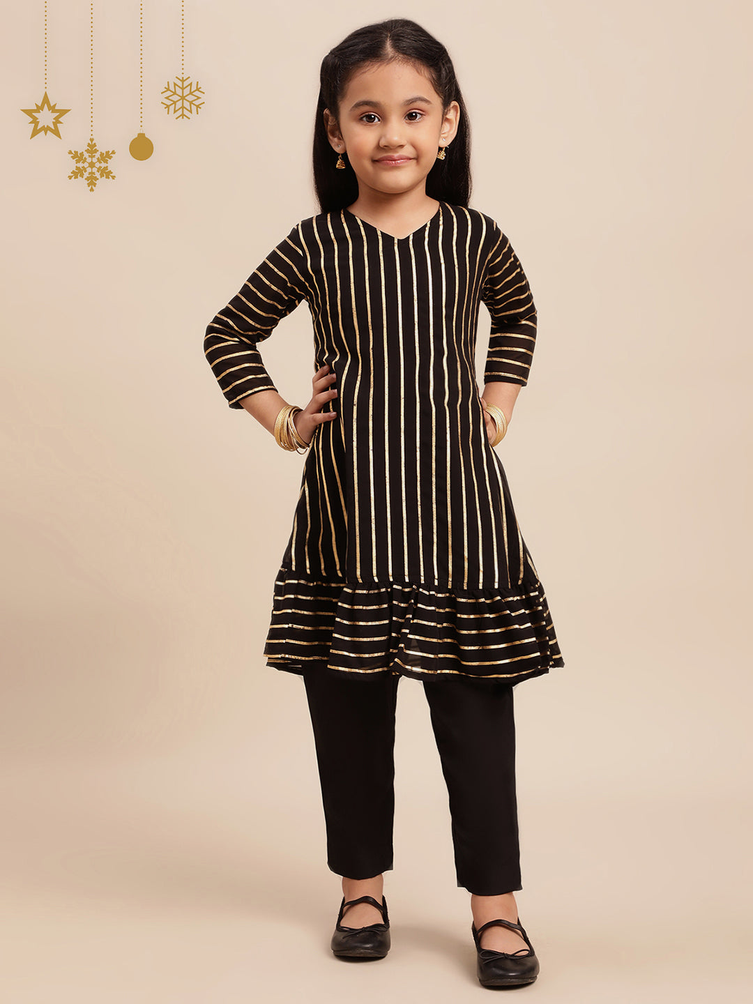 Black Printed Georgette Girls Kurta Set