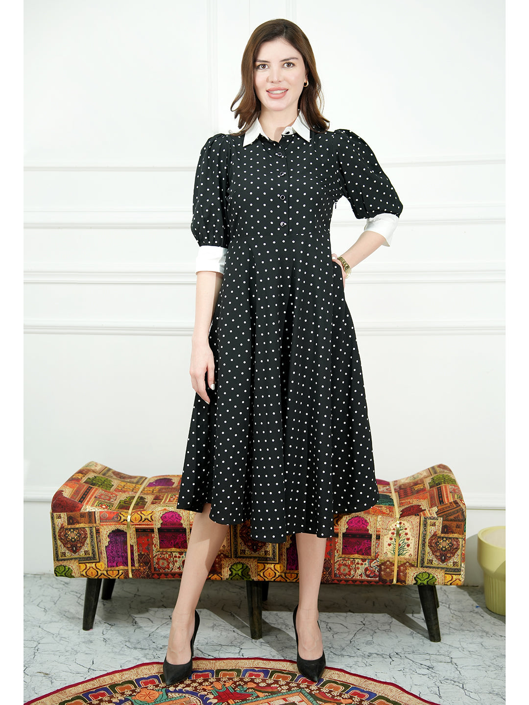 Exude Exploration Polka Dress With Pockets