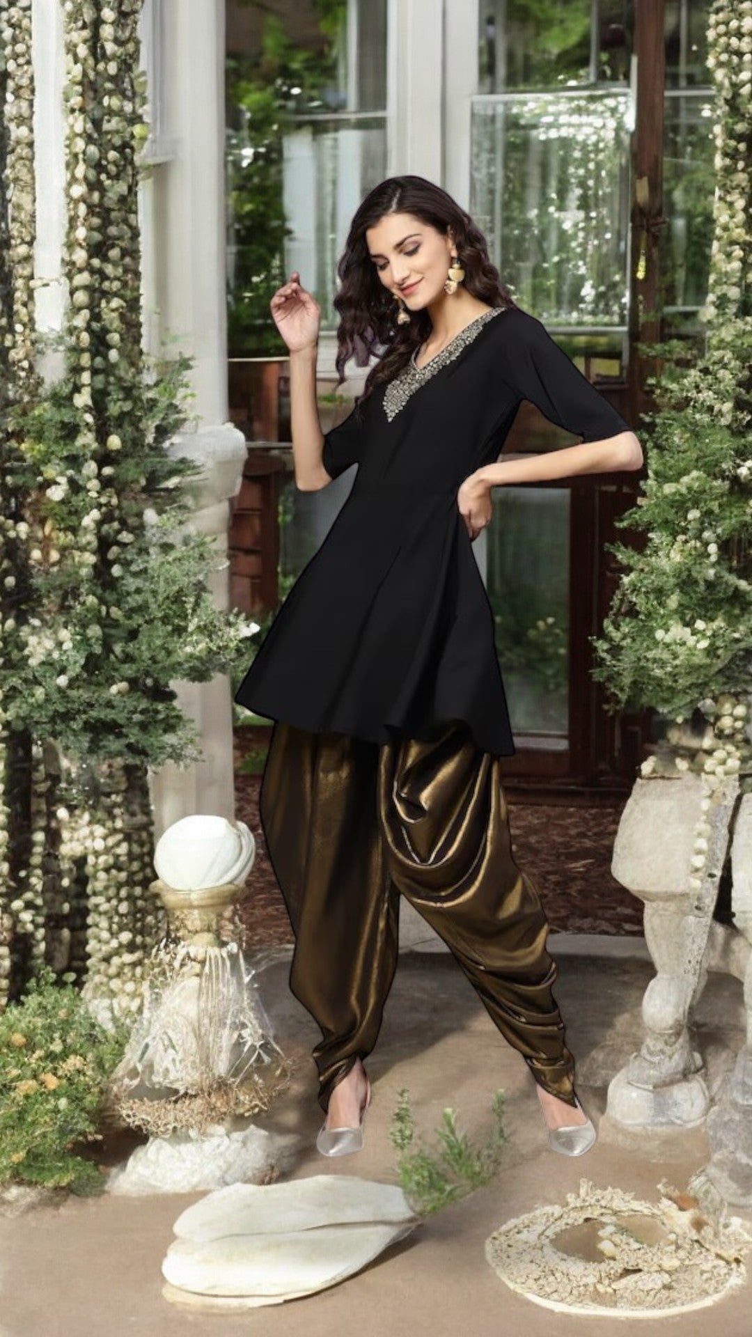 Black & Gold A-line Kurta Sets