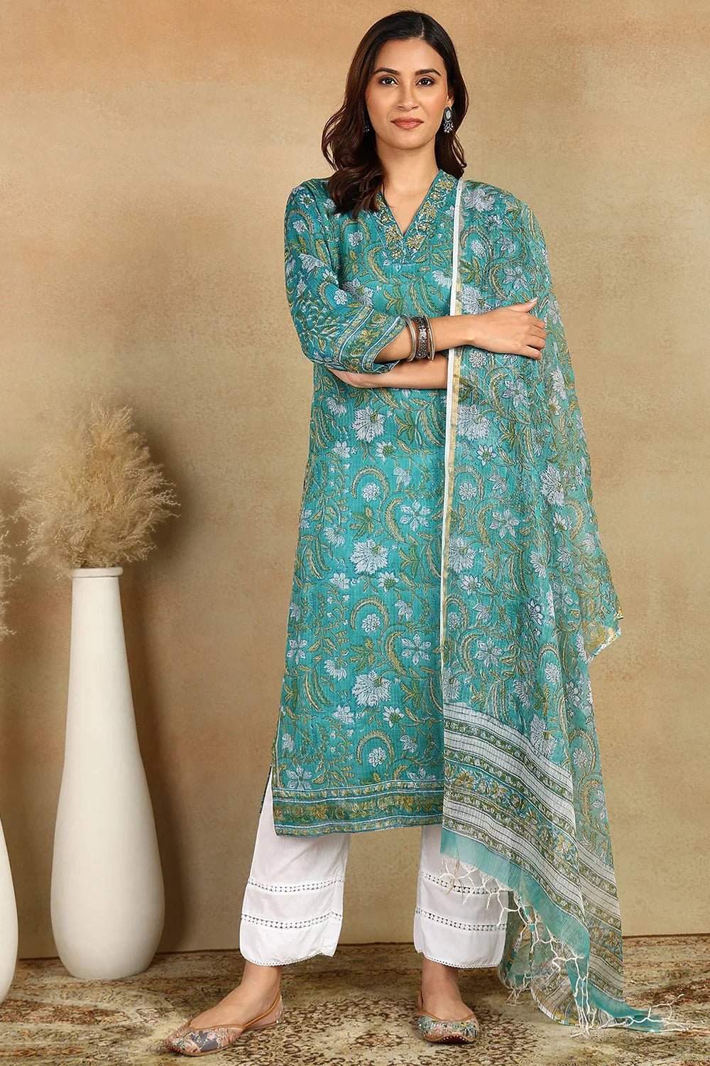 Green Kota Doria Dupatta