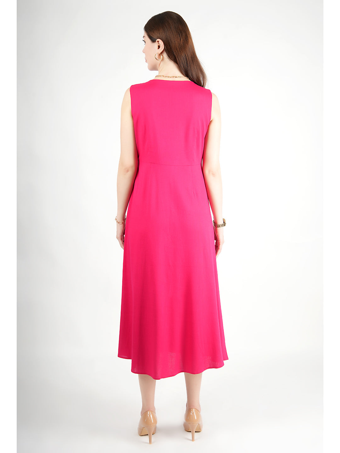 Exude Glowing Front Button Dress With Pockets