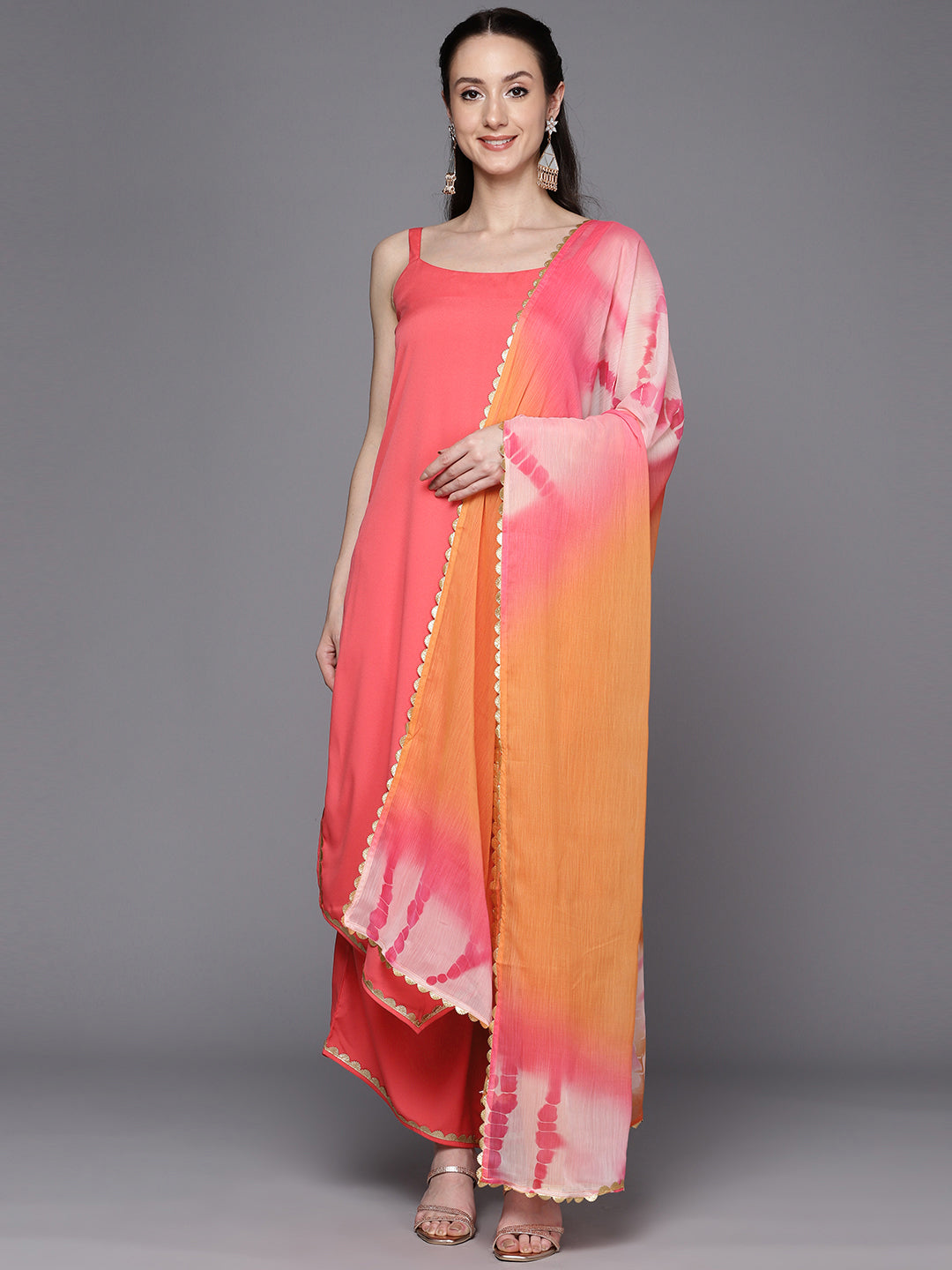 Coral Gotta Patti Kurta with Palazzos & With Dupatta