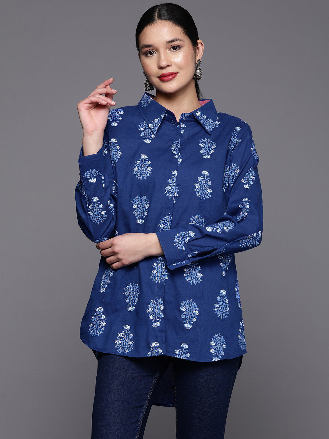 Royal Blue Floral Printed Tunic