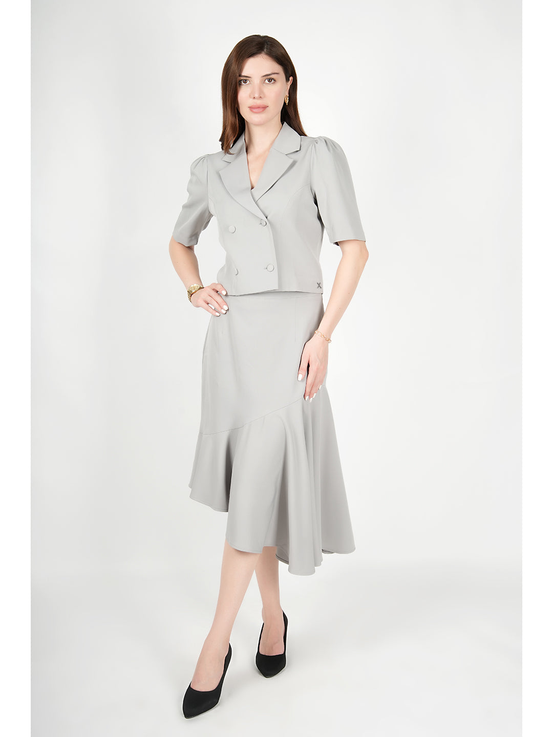 Exude Sunbeam Blazer Top with A-Symmetrical Skirt