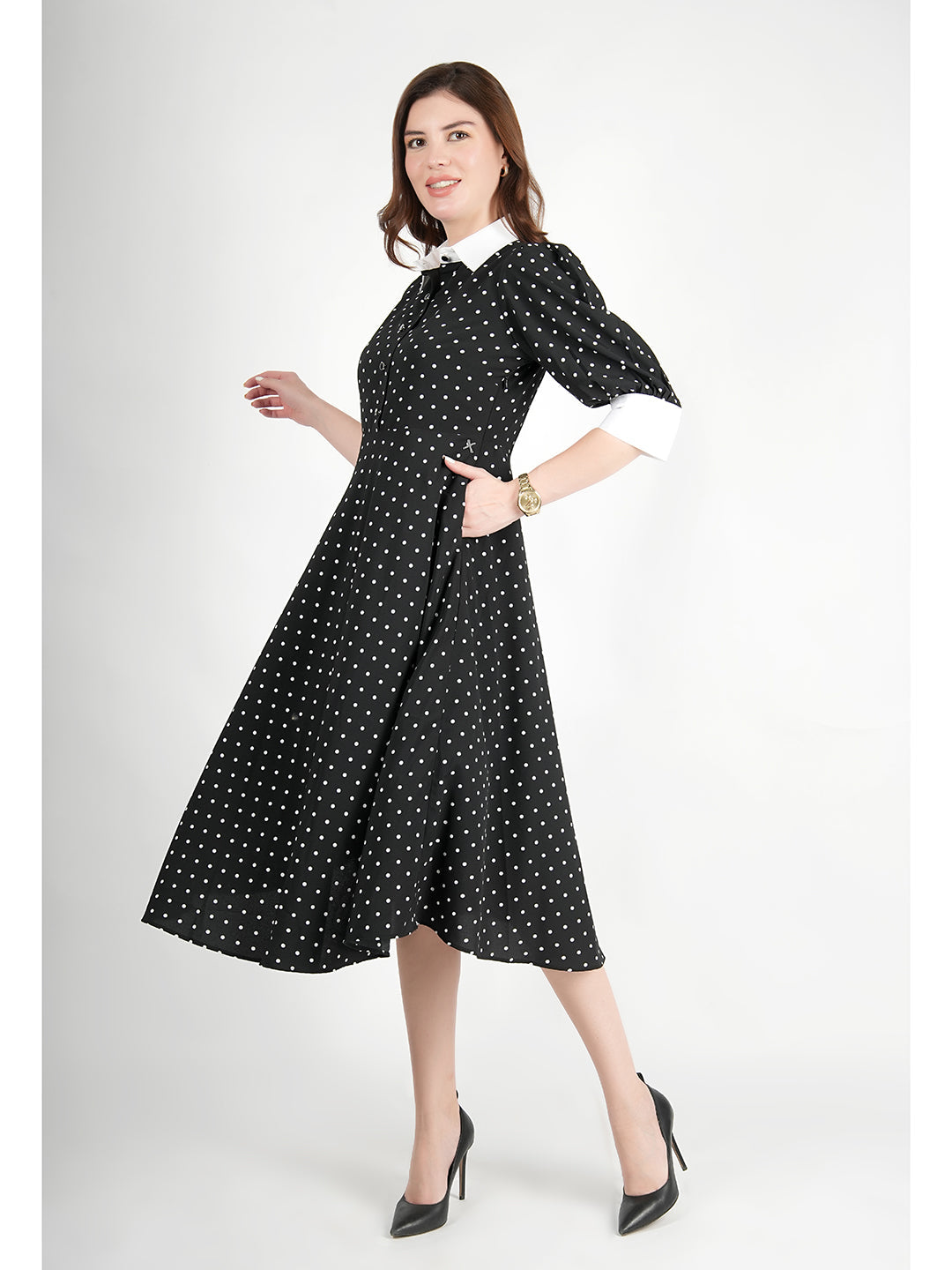 Exude Exploration Polka Dress With Pockets