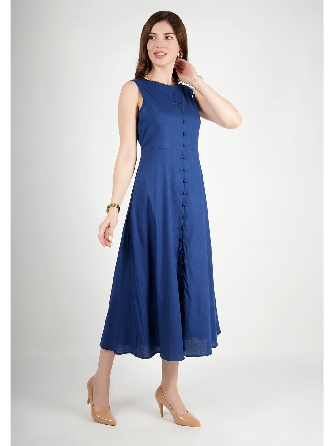 Exude Glowing Front Button Dress With Pockets