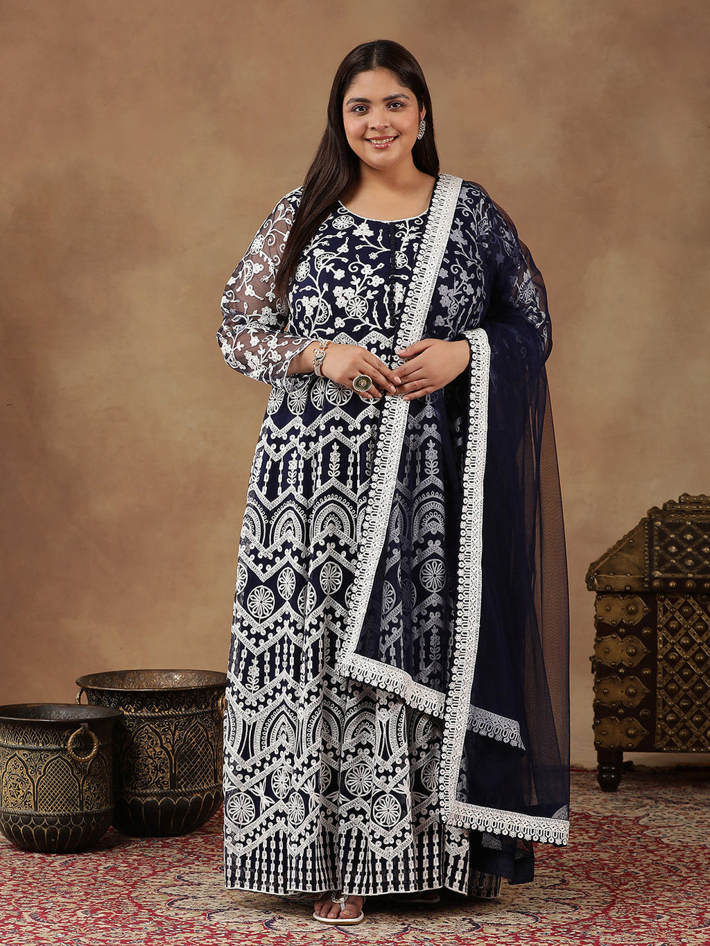 Royal Blue Women Ethnic Motifs Printed Kurta - ID