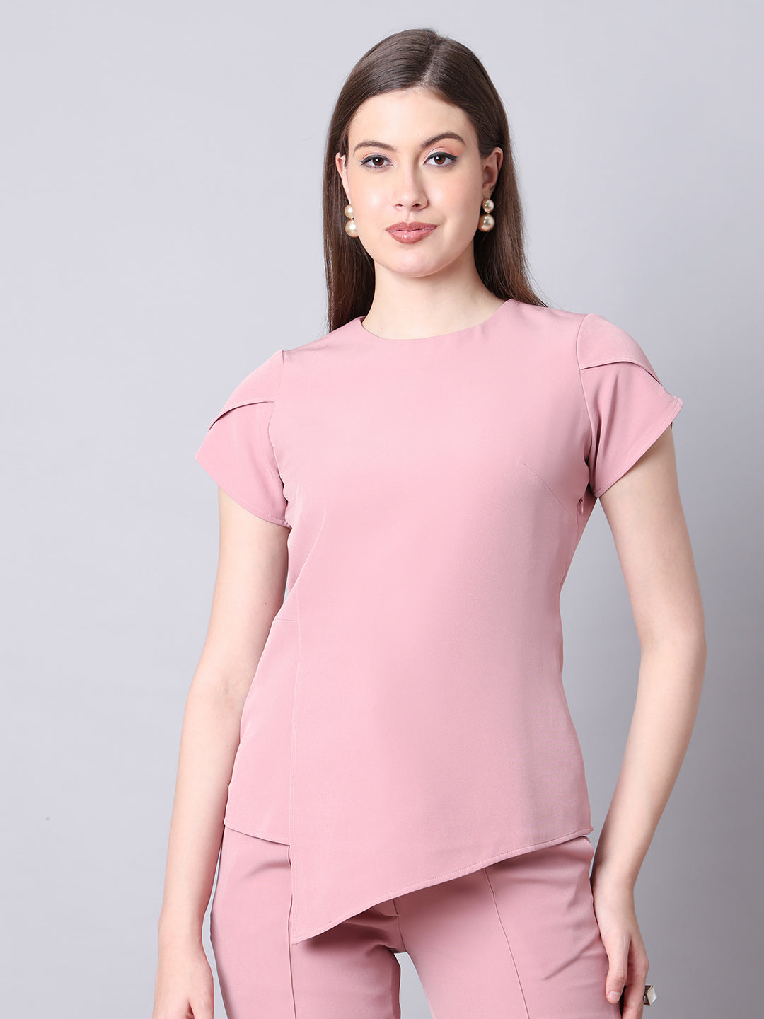 Exude Elysian Essence Asymmetrical Top with Cap Sleeves