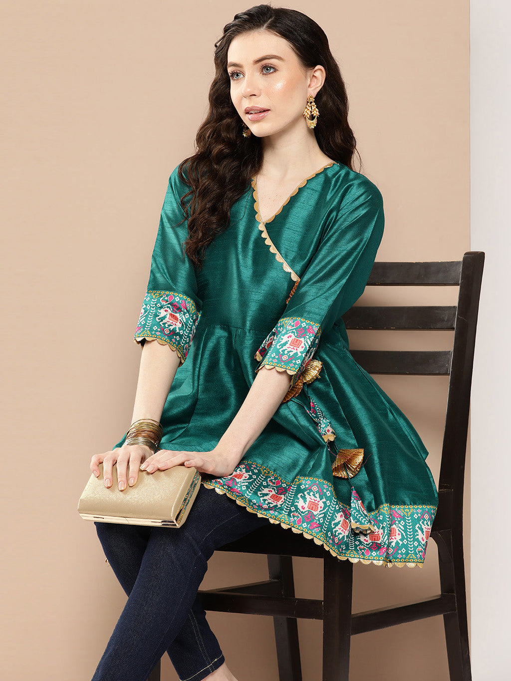 Teal Printed Ethnic Tunic-AH