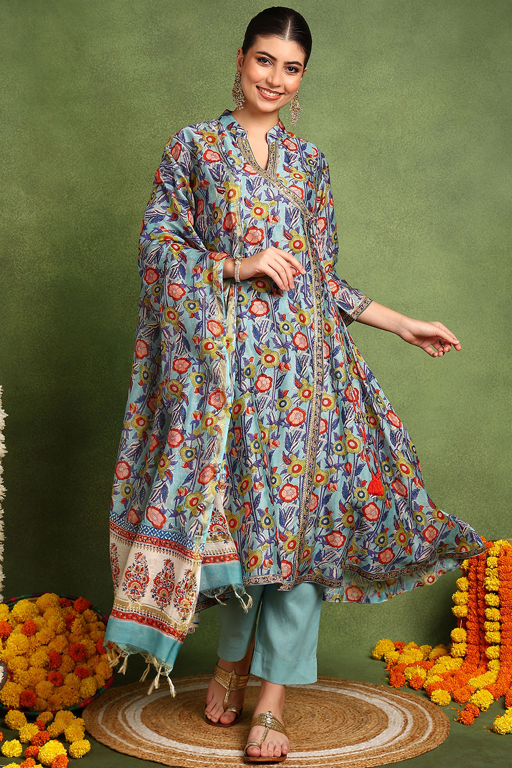 Blue Chanderi Silk Dupatta