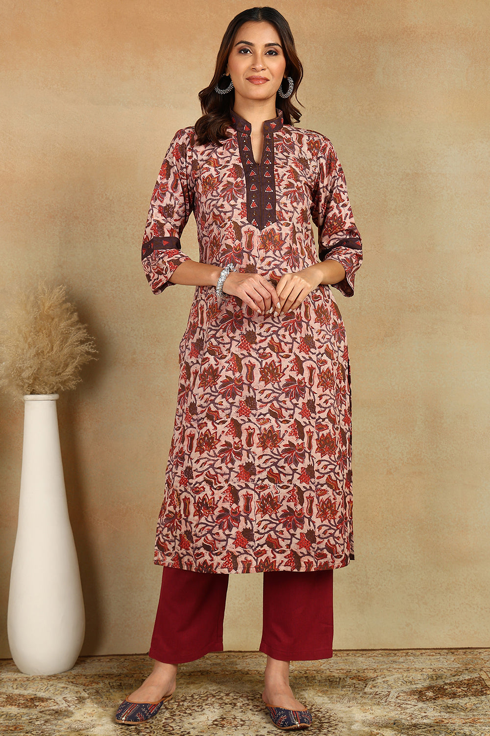 Maroon Straight Bagru Kurta