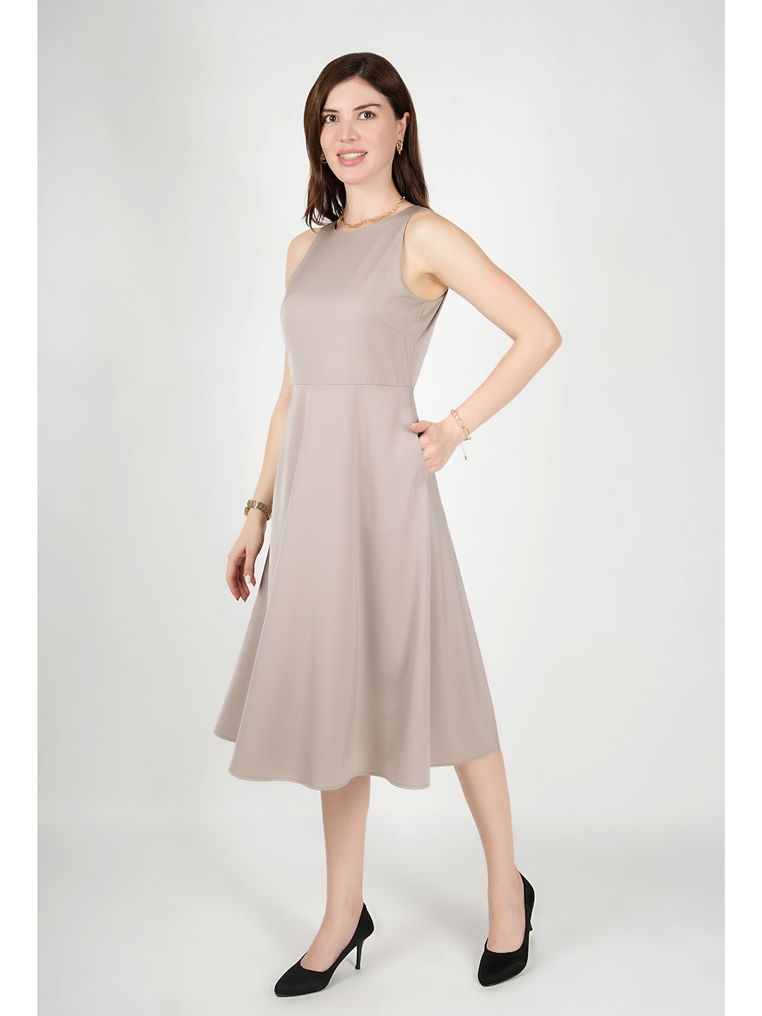 Exude Golden Glow Satin Dress with Pockets