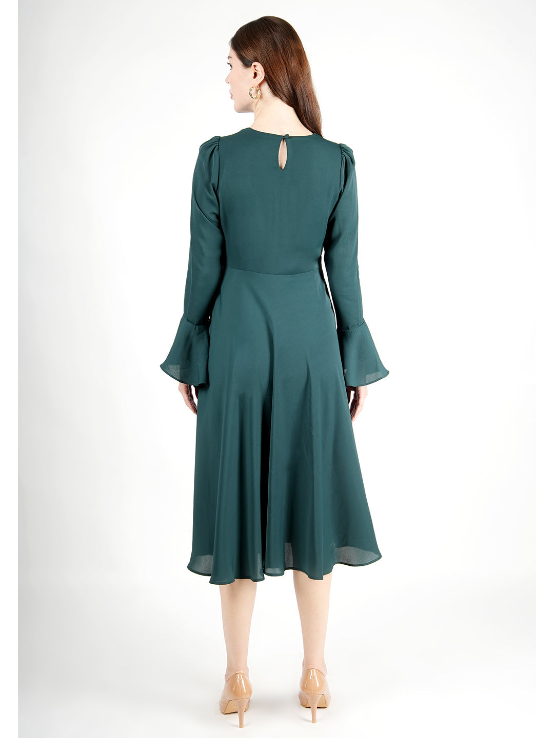 Exude Gleaming Fit & Flare Dress with Long Sleeves