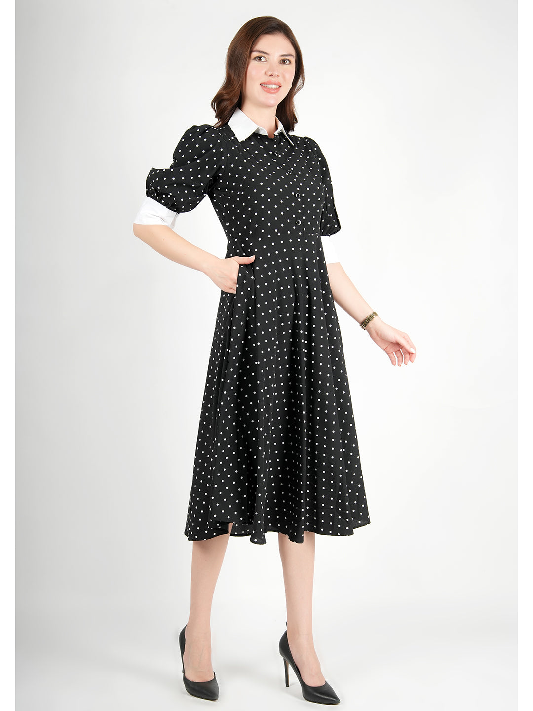 Exude Exploration Polka Dress With Pockets