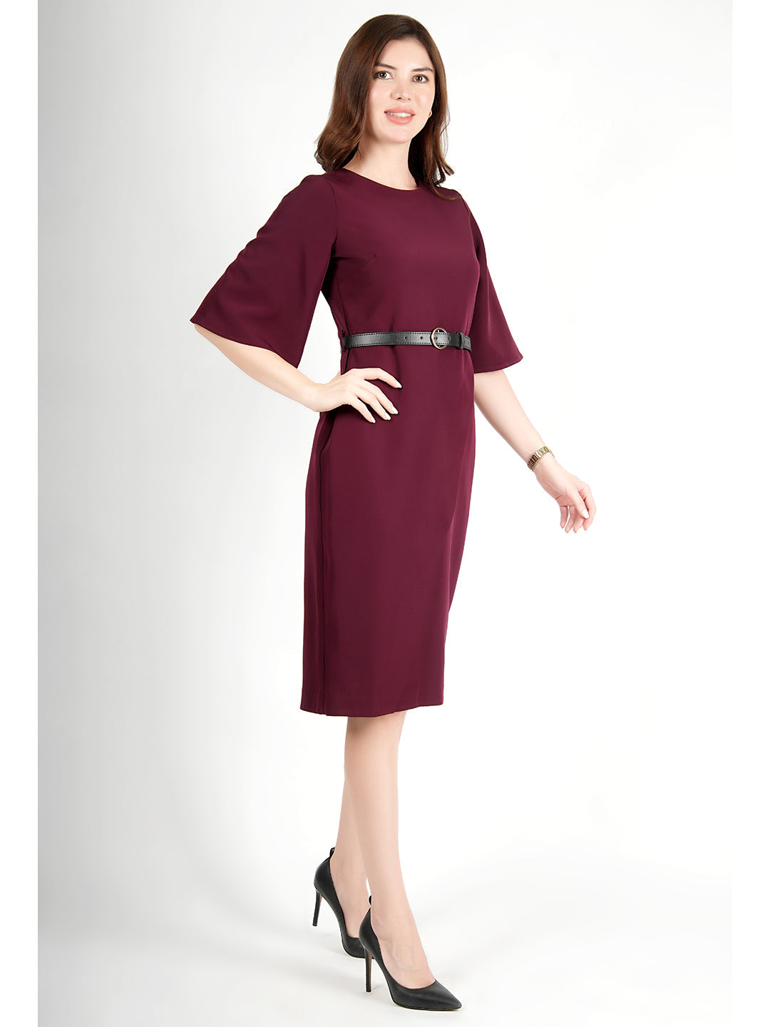 Exude Bliss Bell Sleeve Dress with Belt