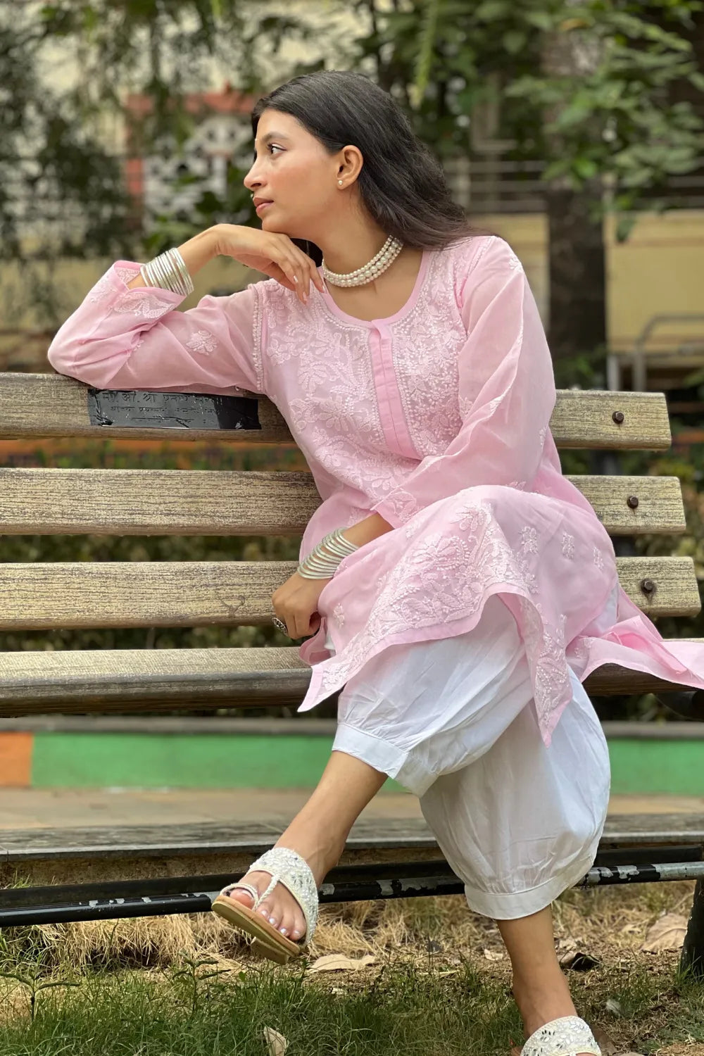 Pink Chikankari Cotton Kurta