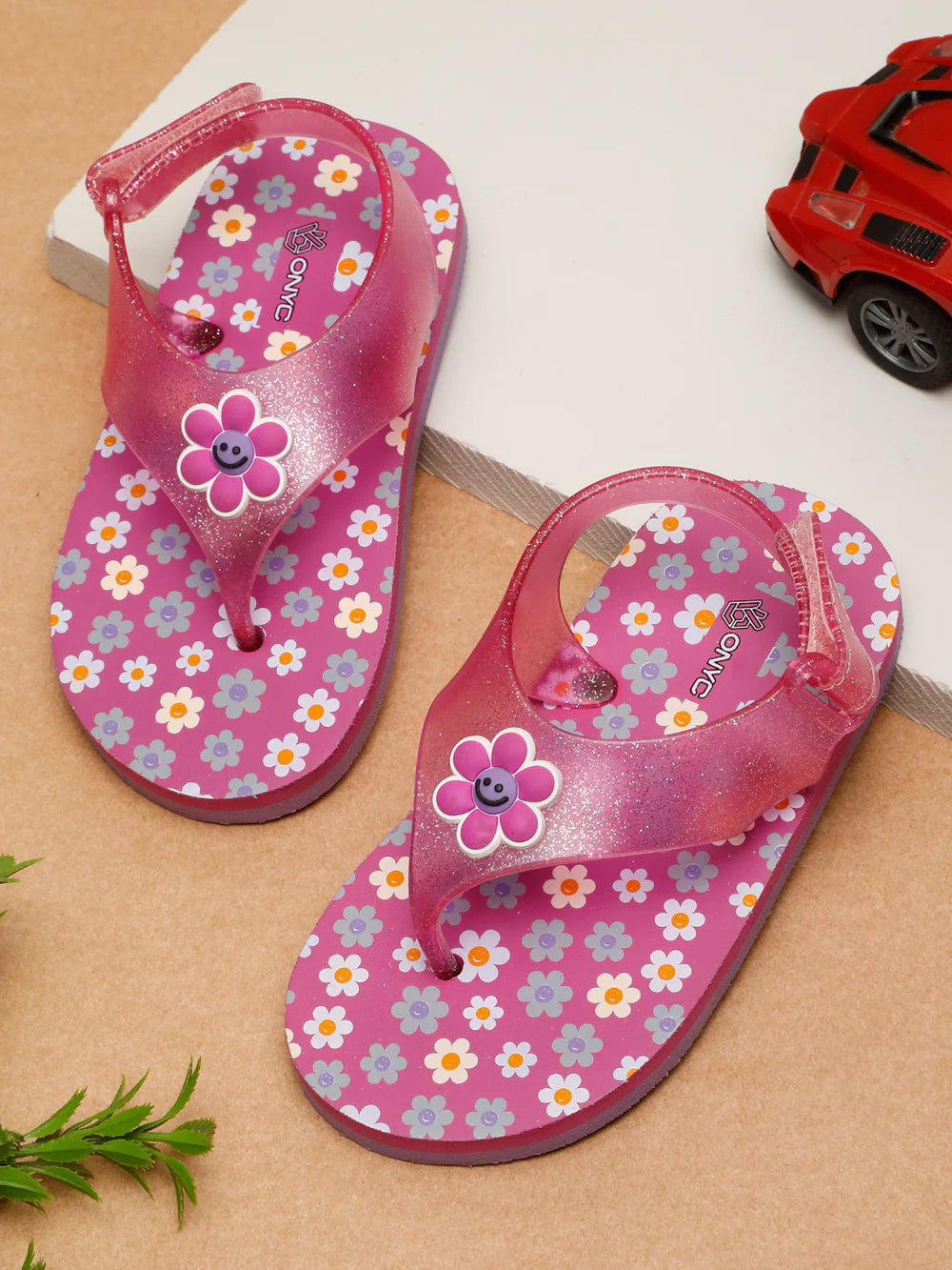 Premium Flower Jellies Flip-flops With Glitter- Purple (Girls)