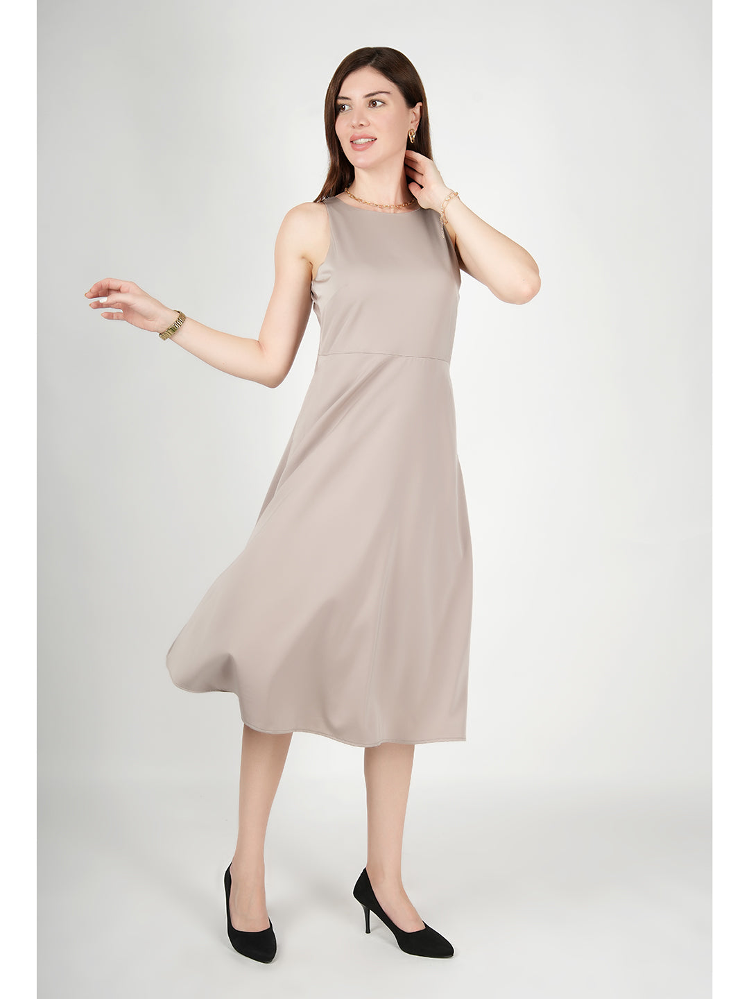 Exude Golden Glow Satin Dress with Pockets