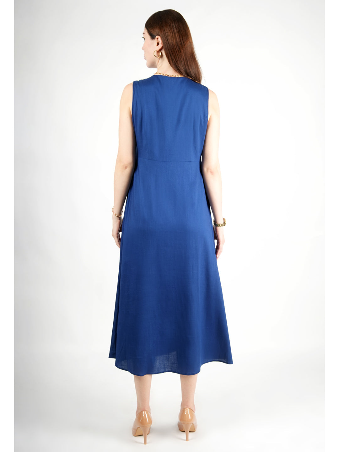 Exude Glowing Front Button Dress With Pockets