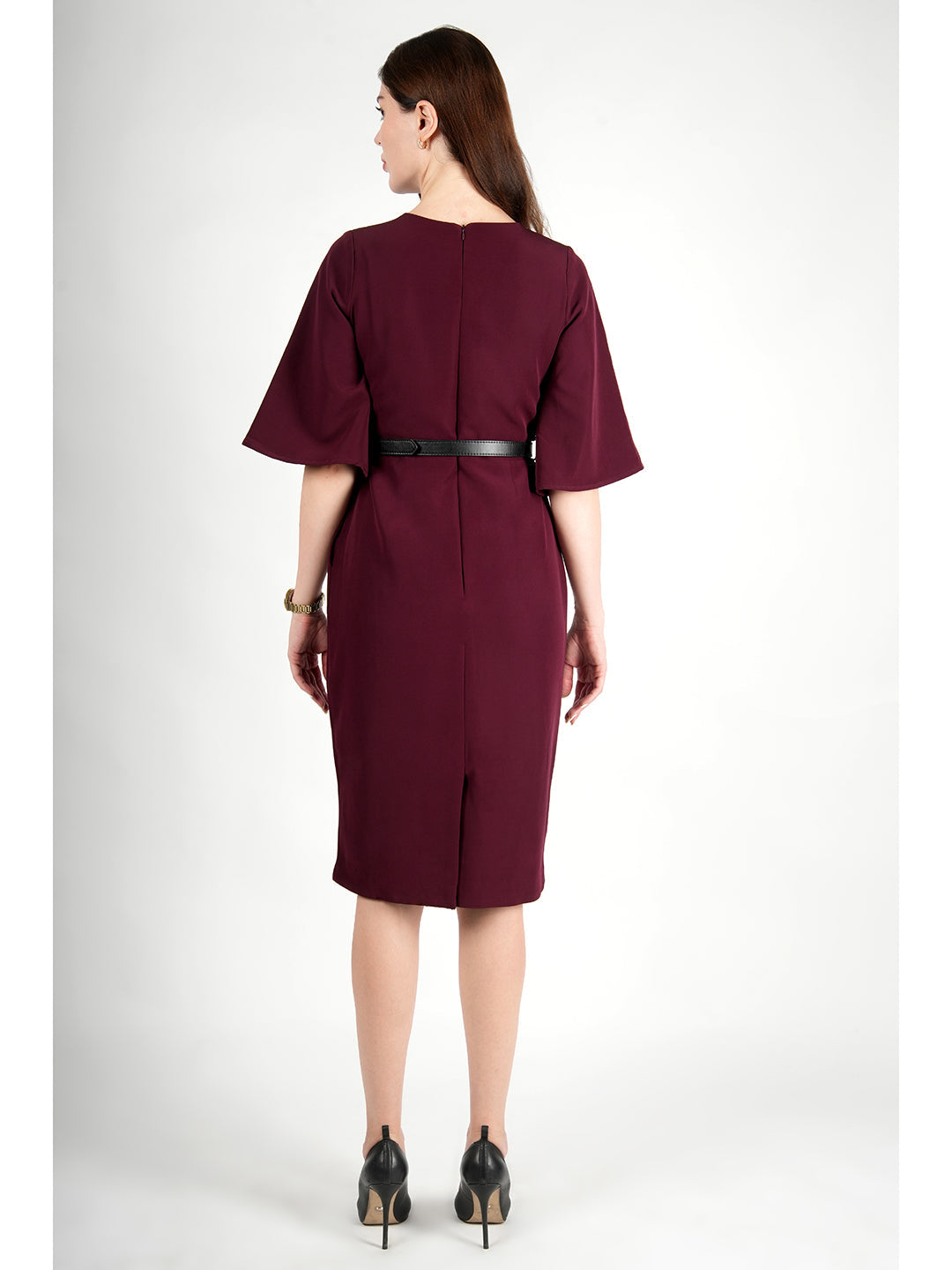 Exude Bliss Bell Sleeve Dress with Belt