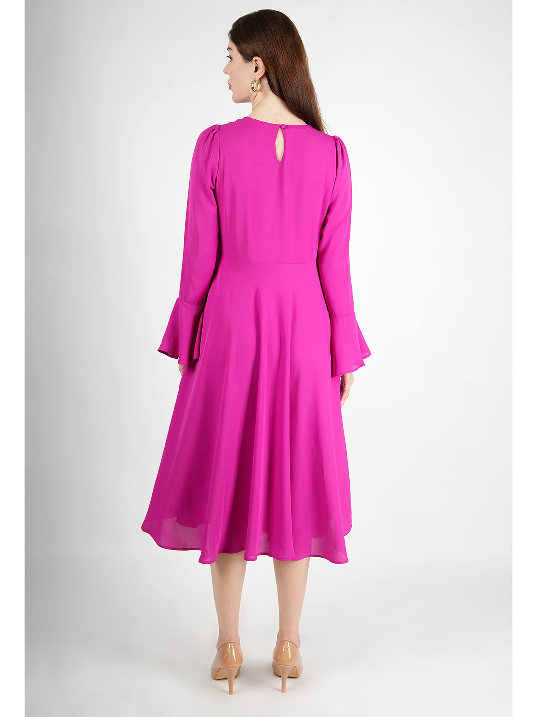 Exude Gleaming Fit & Flare Dress with Long Sleeves