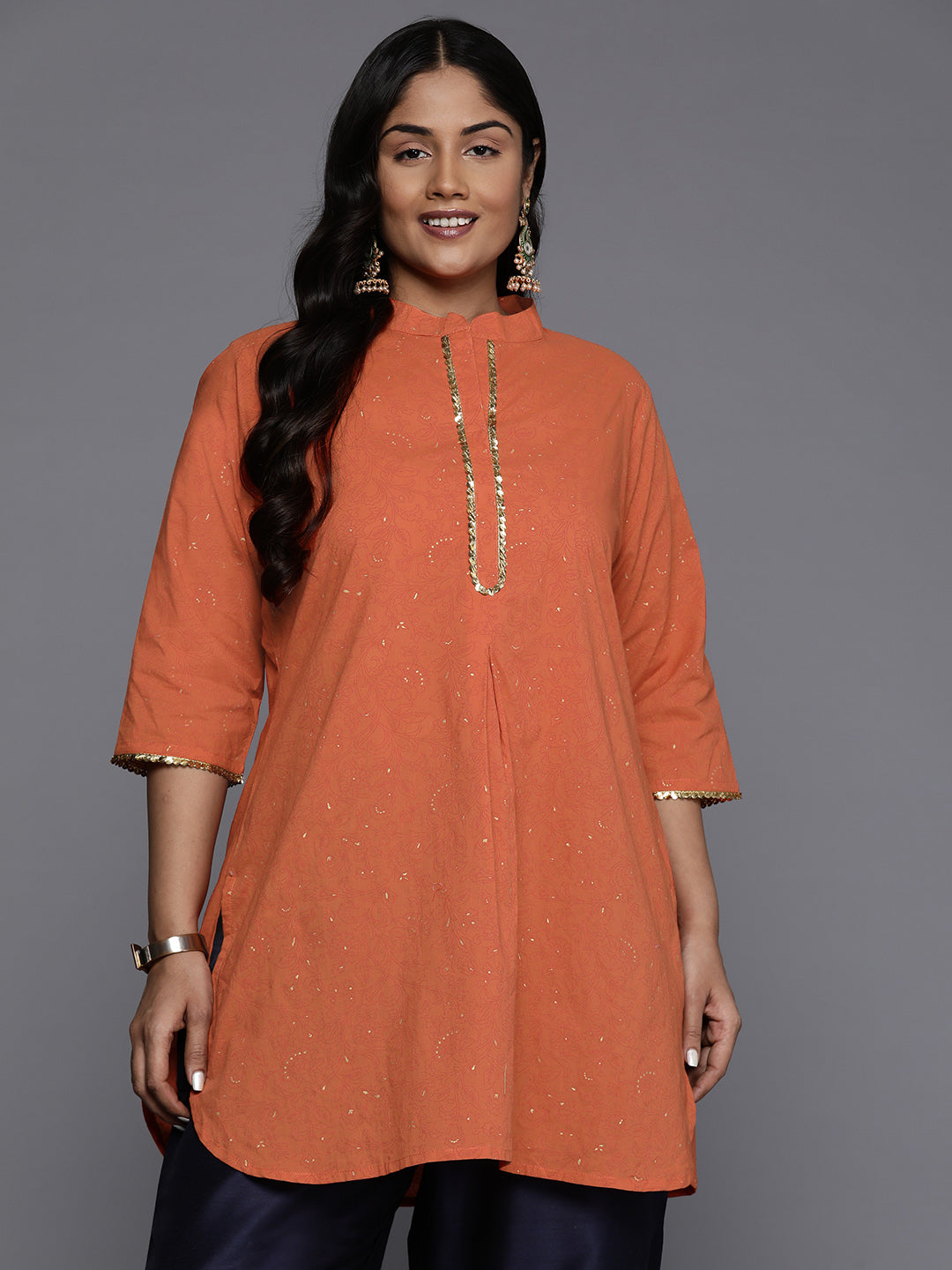 Ethnic Motifs Printed Pleated Gotta Patti Pure Cotton Kurta Set