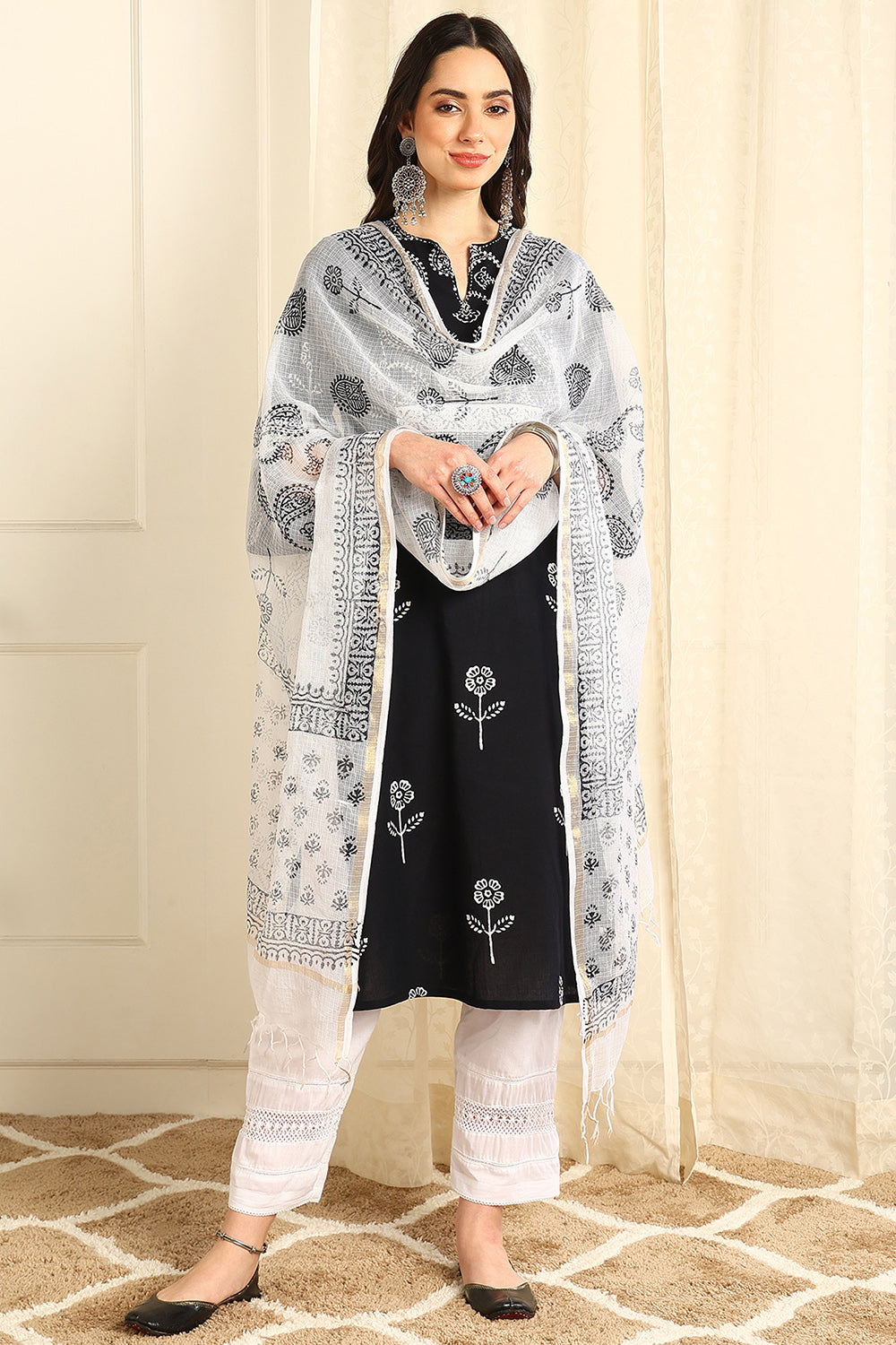 White/Black Kota Doria Dupatta