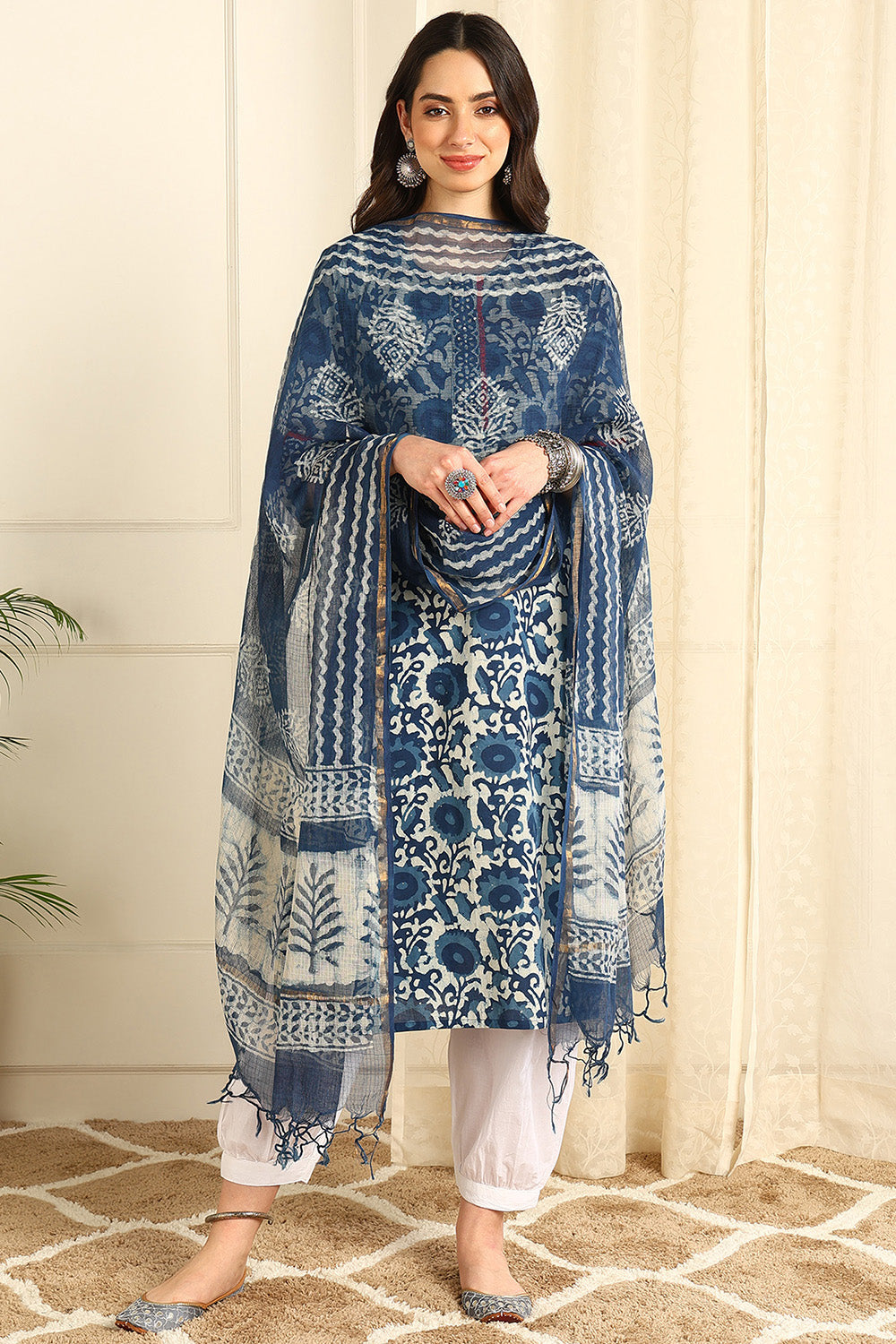 Indigo Blue Kota Doria Dupatta