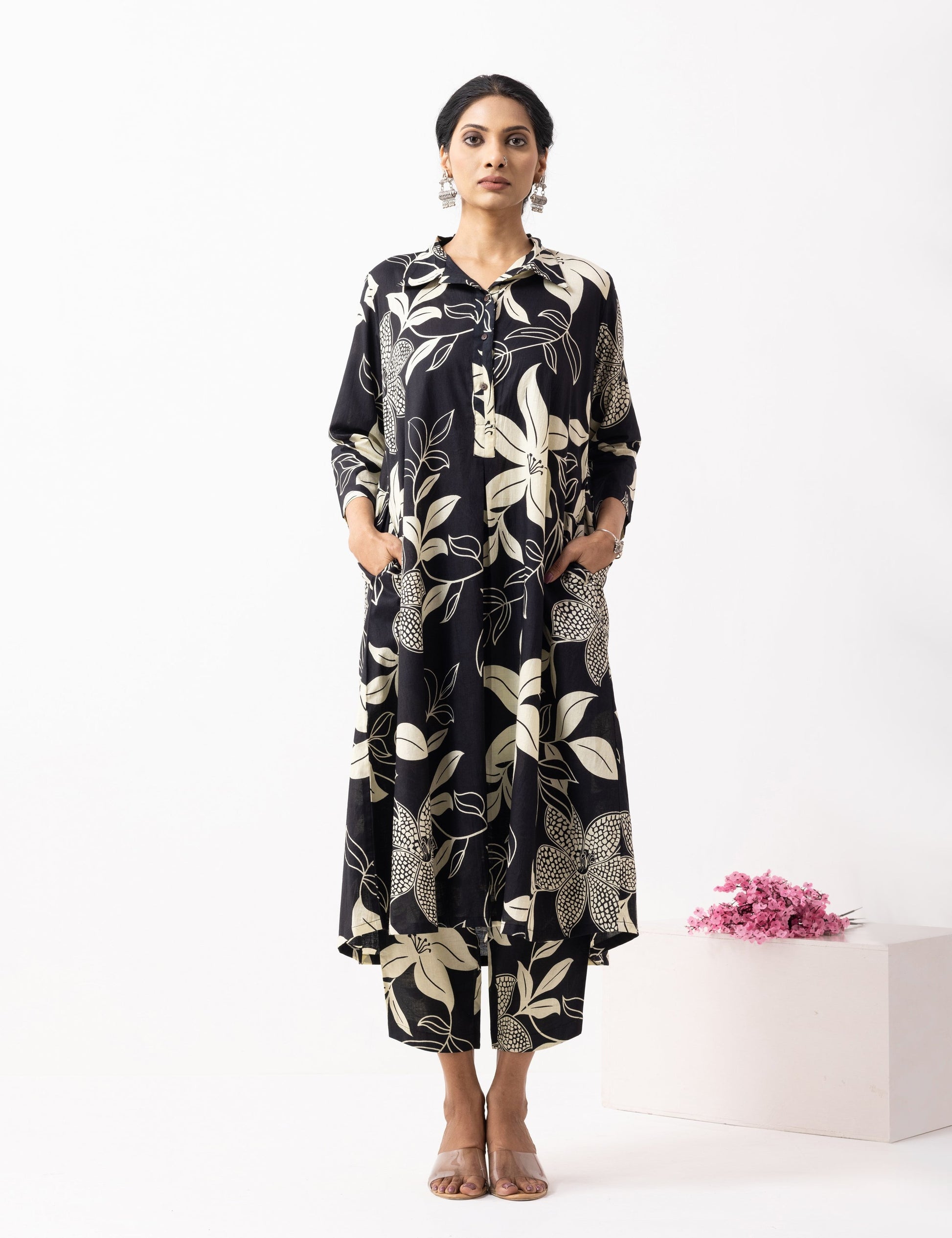 Black Block Printed Victoria Kurta Set (Set of 2)- IC
