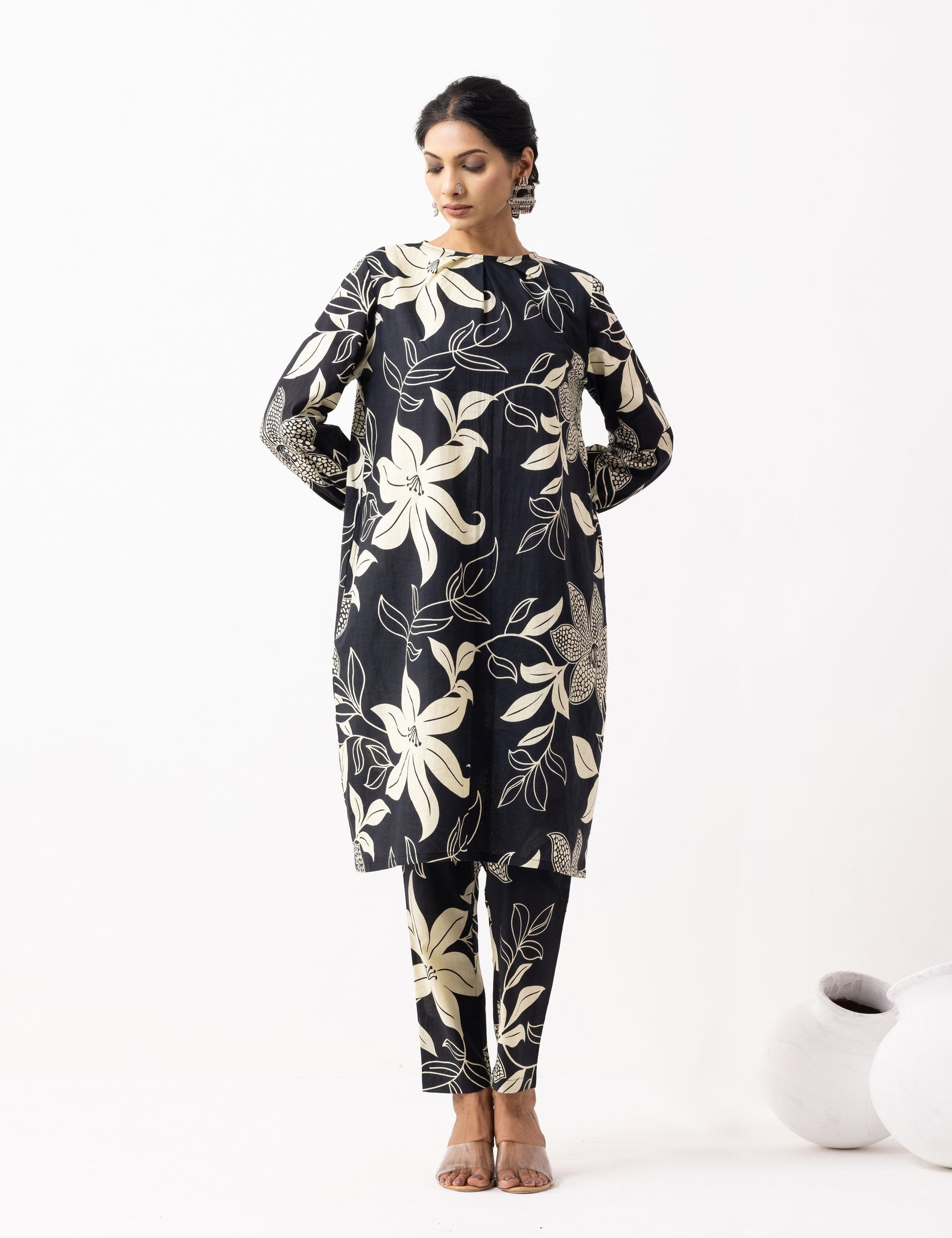 Black Block Printed Maya Kurta Set (Set of 2)- IC